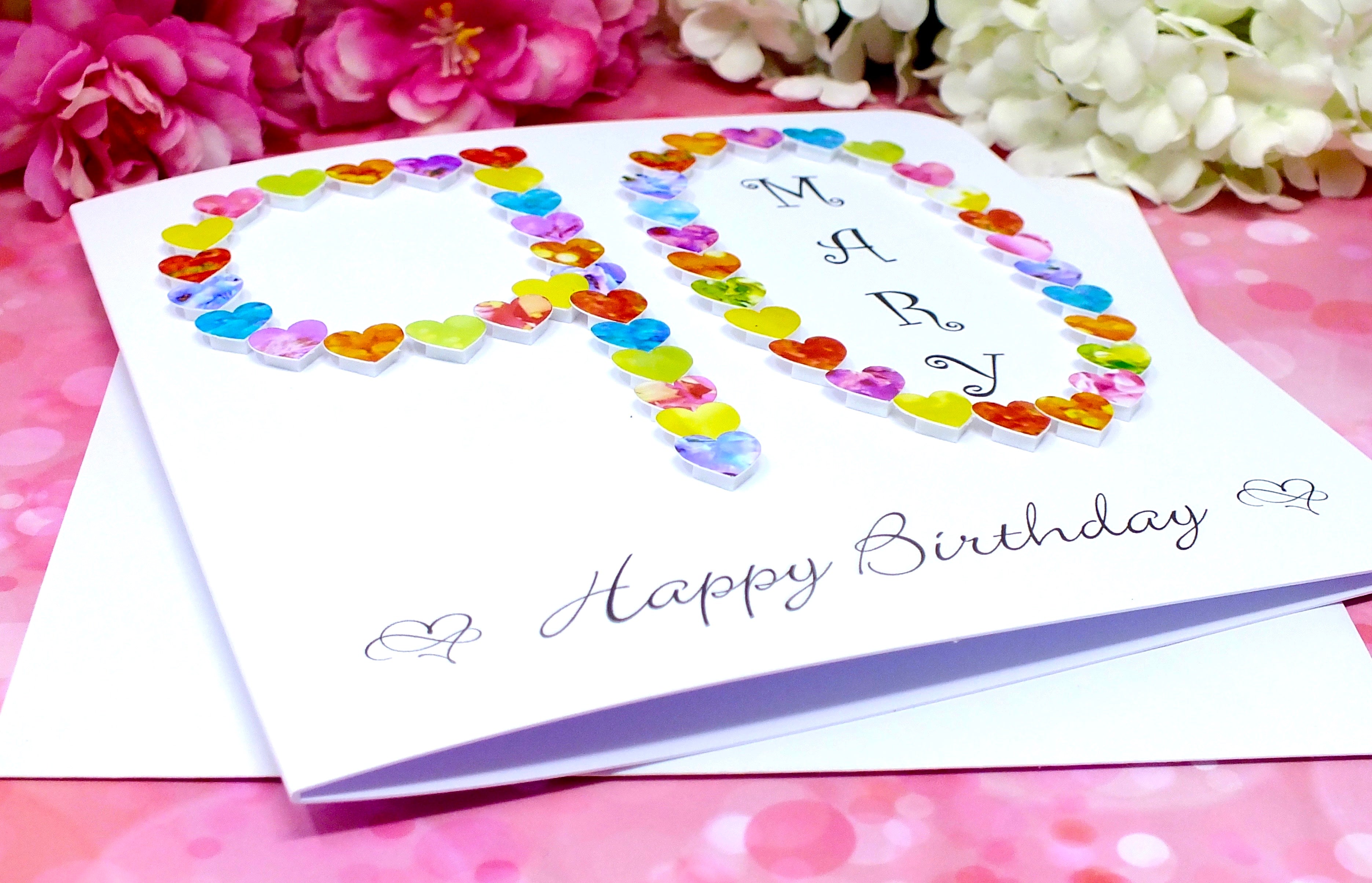 90th Birthday Card - Hearts, Personalised Alternate