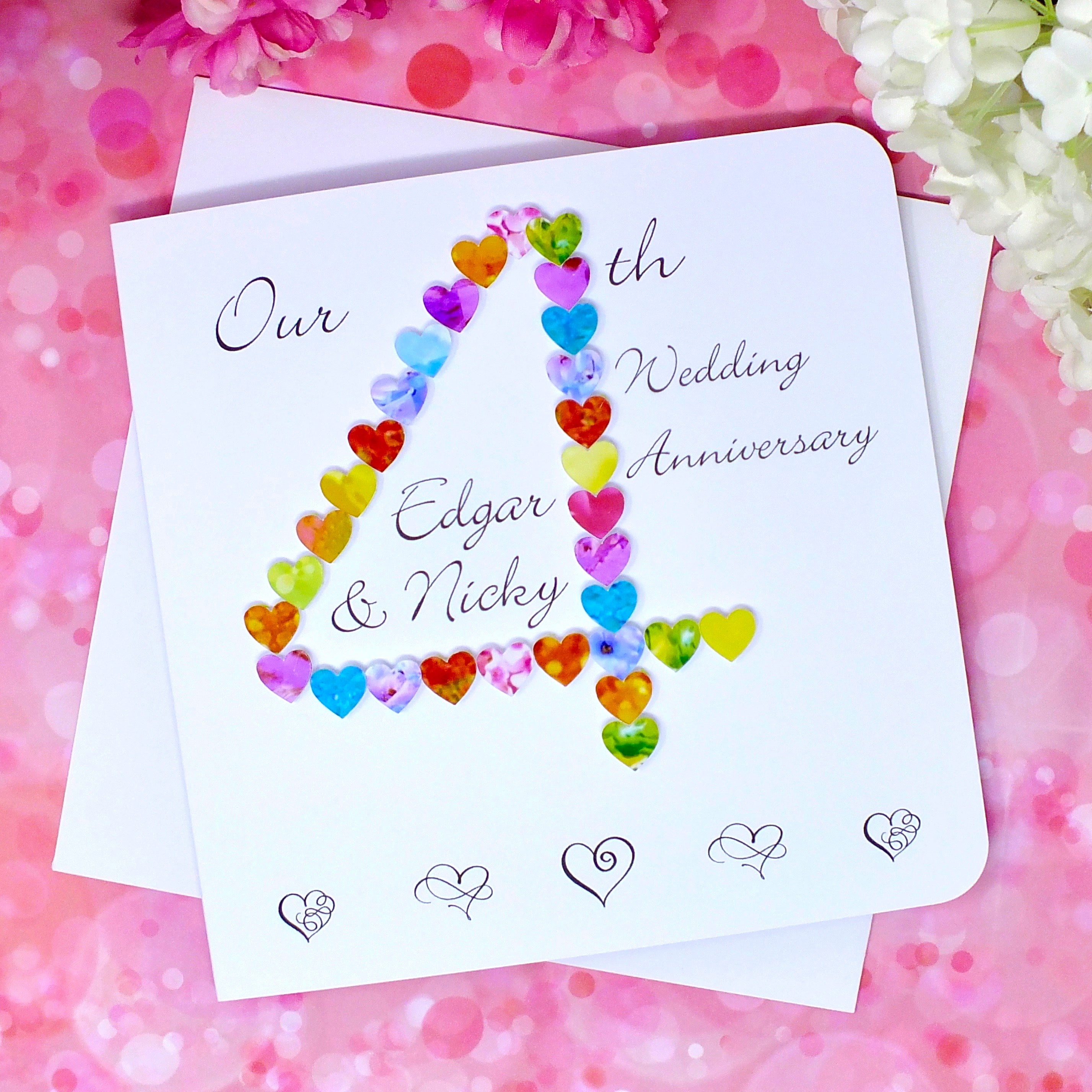 4th Wedding Anniversary Card - Hearts, Personalised front