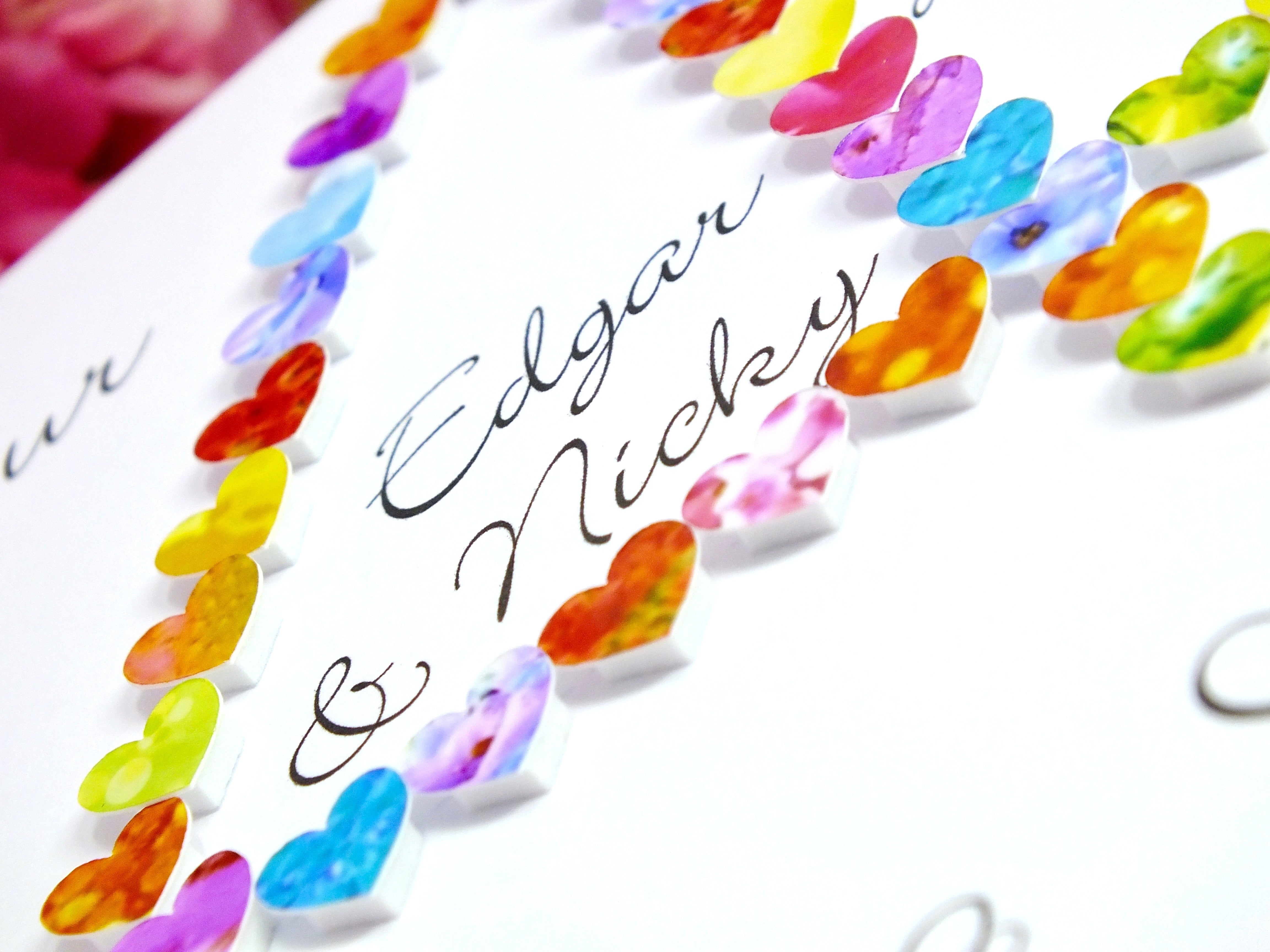 4th Wedding Anniversary Card - Hearts, Personalised close up