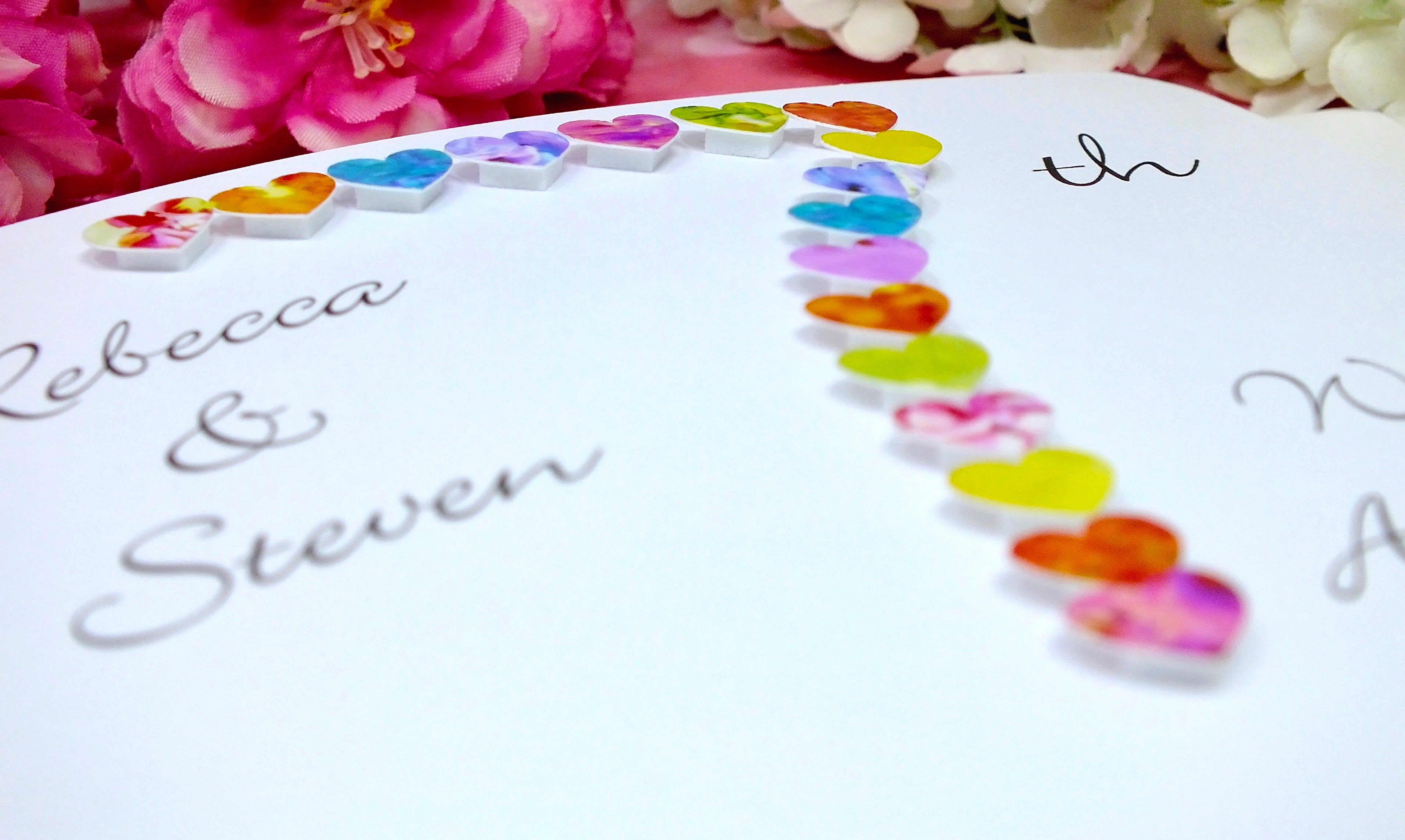 7th Wedding Anniversary Card - Hearts, Personalised close up