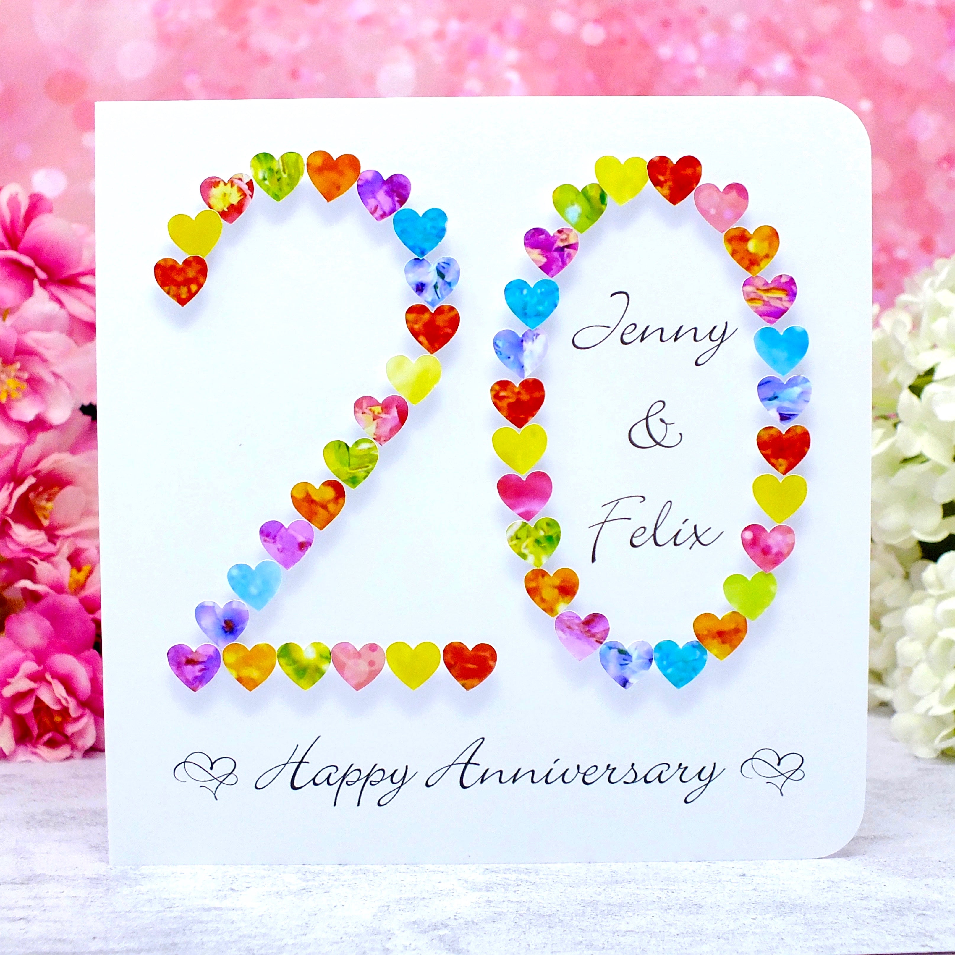 20th Wedding Anniversary Card - Hearts, Personalised