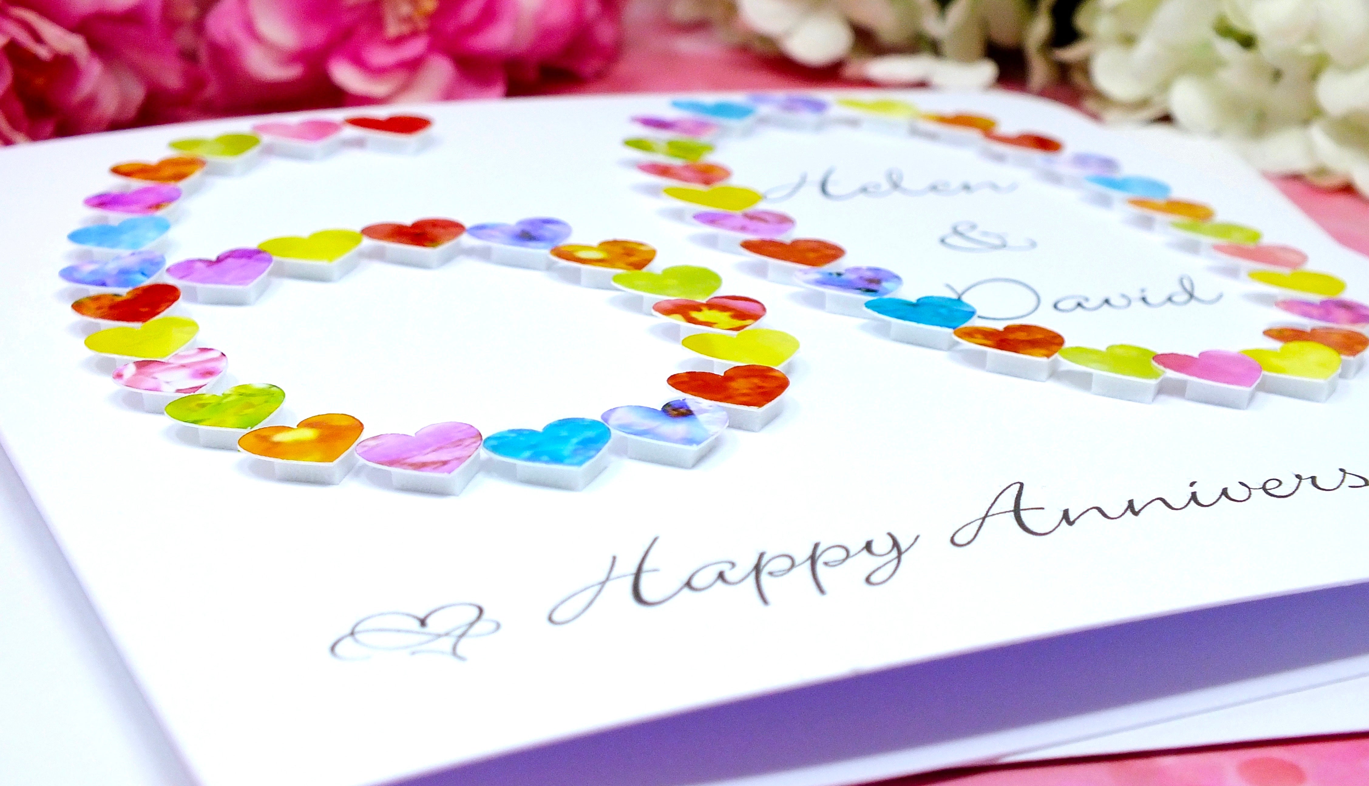 Diamond 60th Wedding Anniversary Card - Hearts, Personalised close up