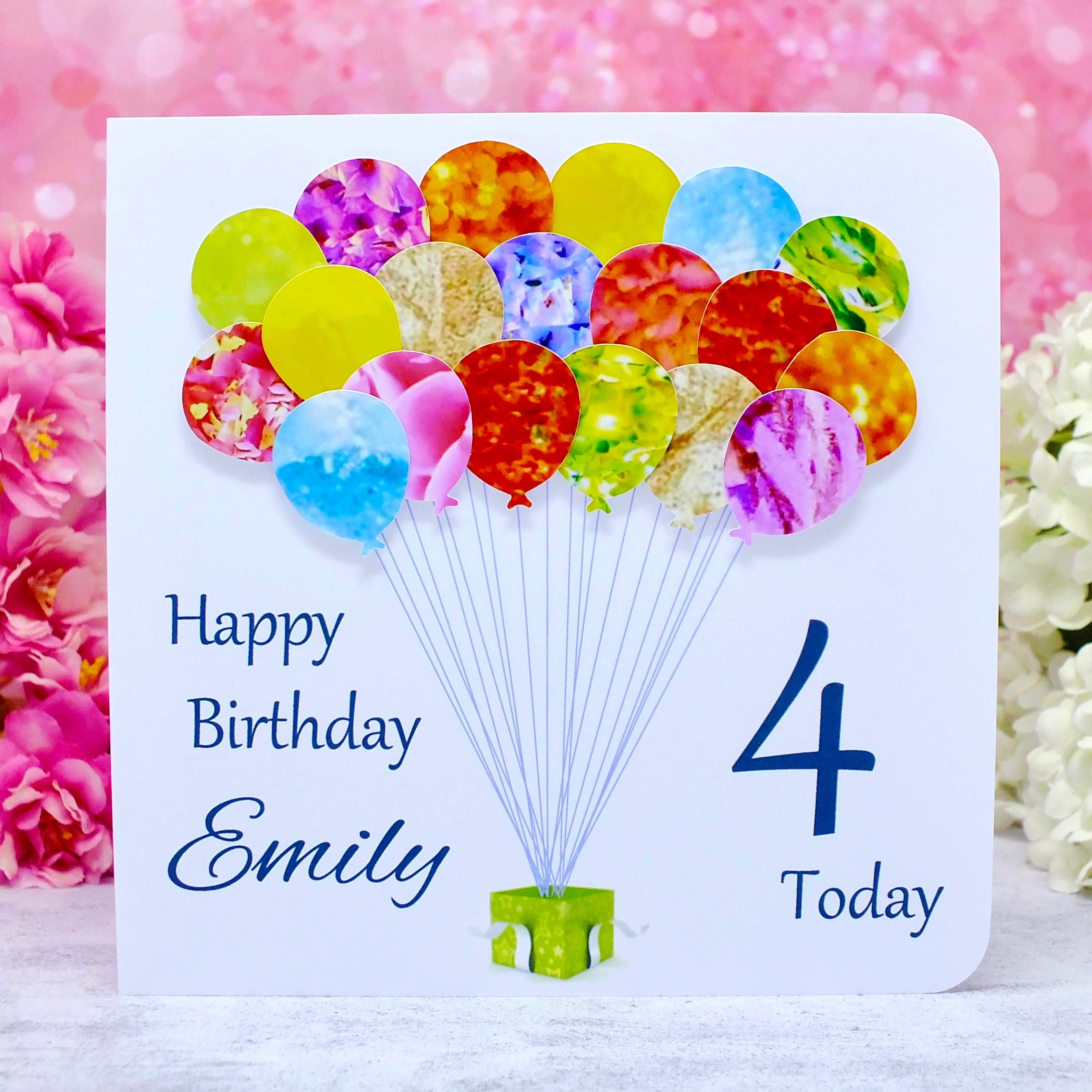 4th Birthday Card - Balloons, Personalised
