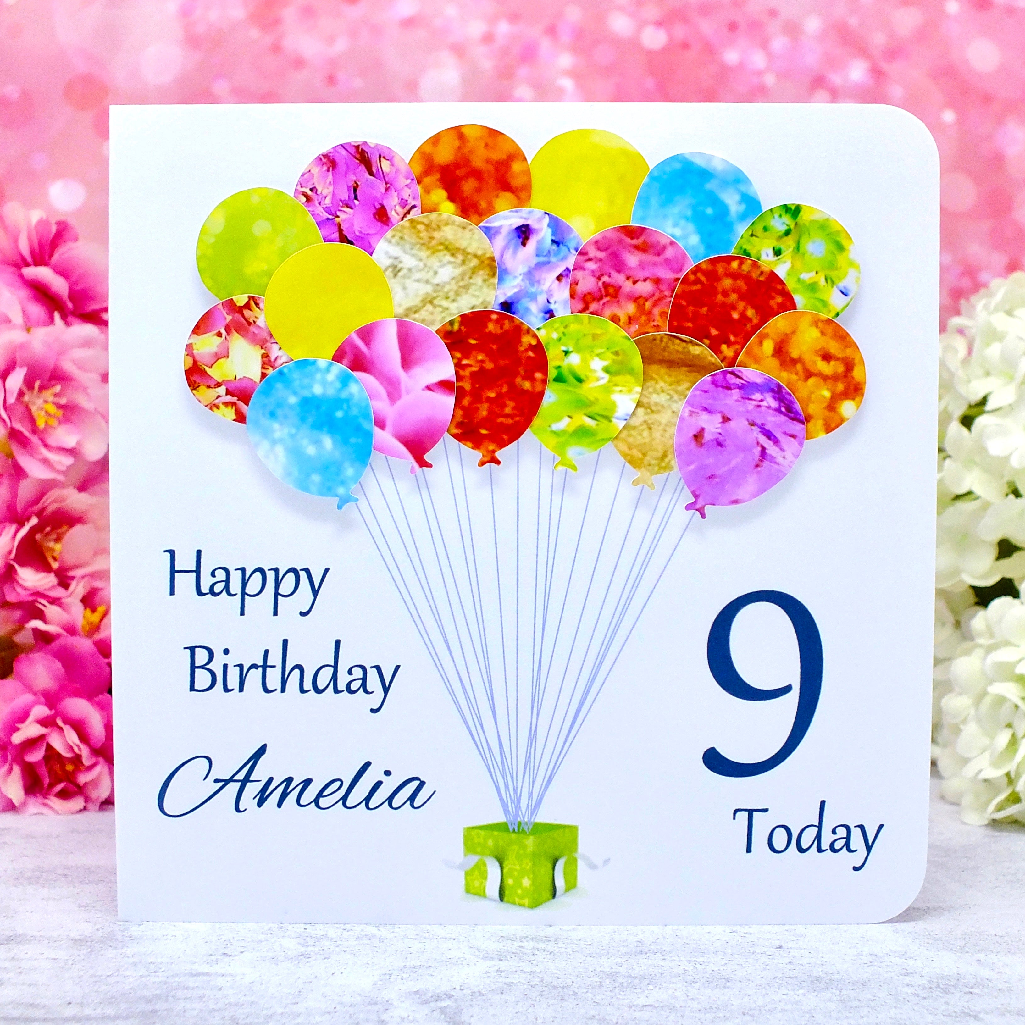 9th Birthday Card - Balloons, Personalised Main