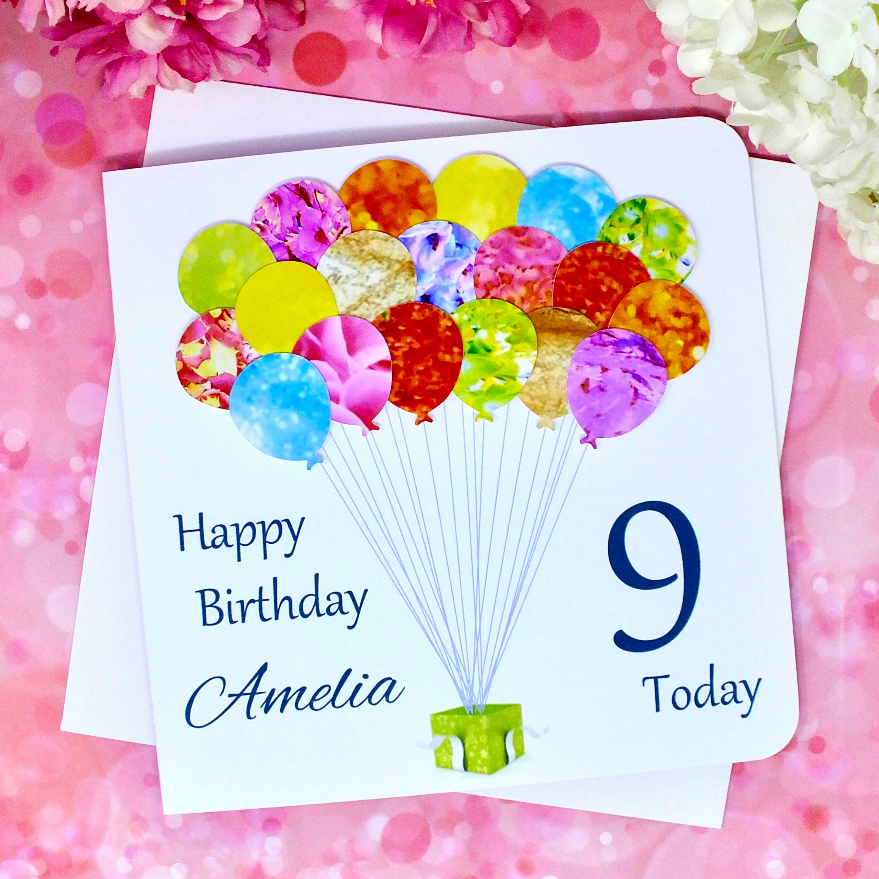 9th Birthday Card - Balloons, Personalised Front