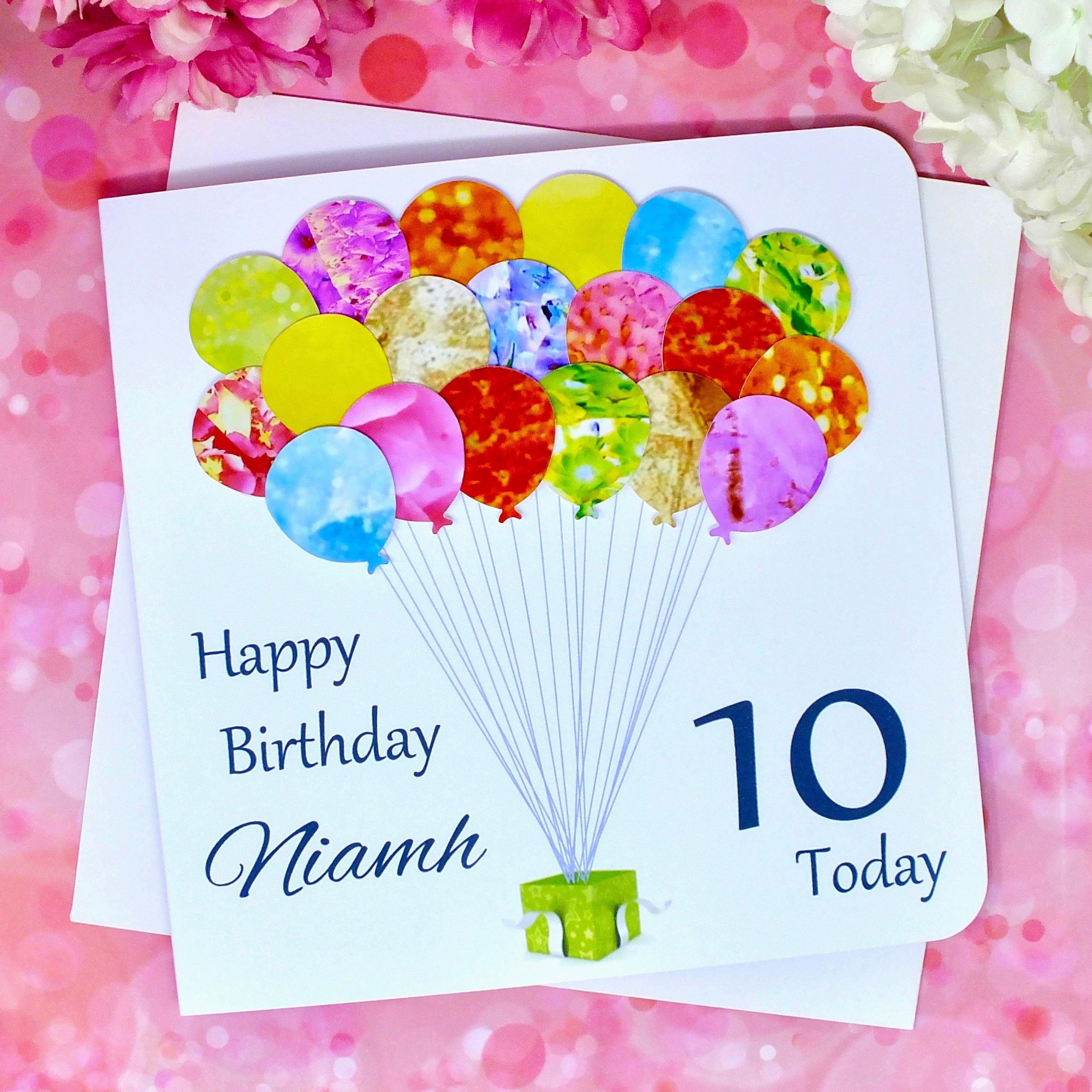 Personalised 10th Birthday Card - Colourful Balloons Design | New Size Options Available | Bright Heart Design