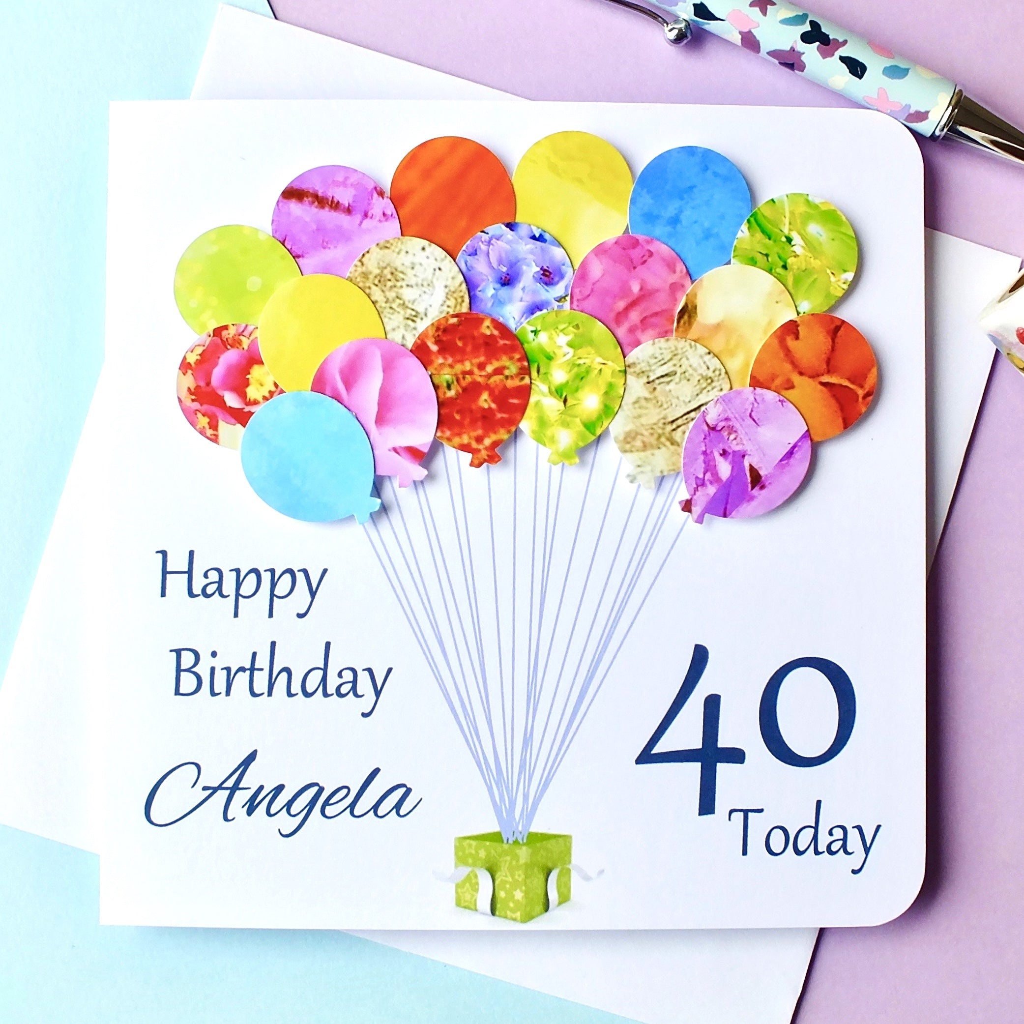 40th Birthday Card - Balloons, Personalised Front