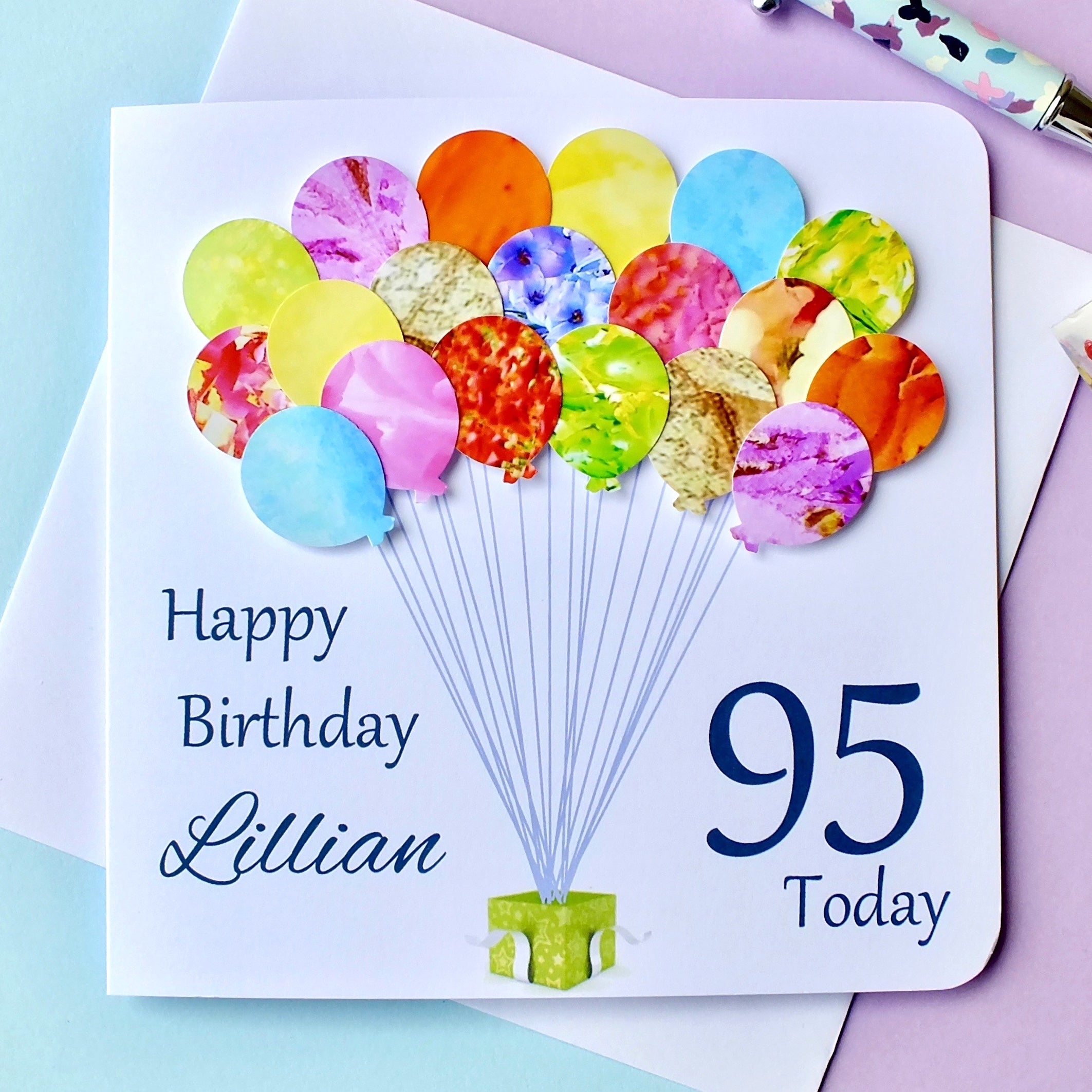95th Birthday Card - Balloons, Personalised Front