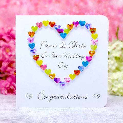 On Your Wedding Day Card - Hearts, Personalised Main