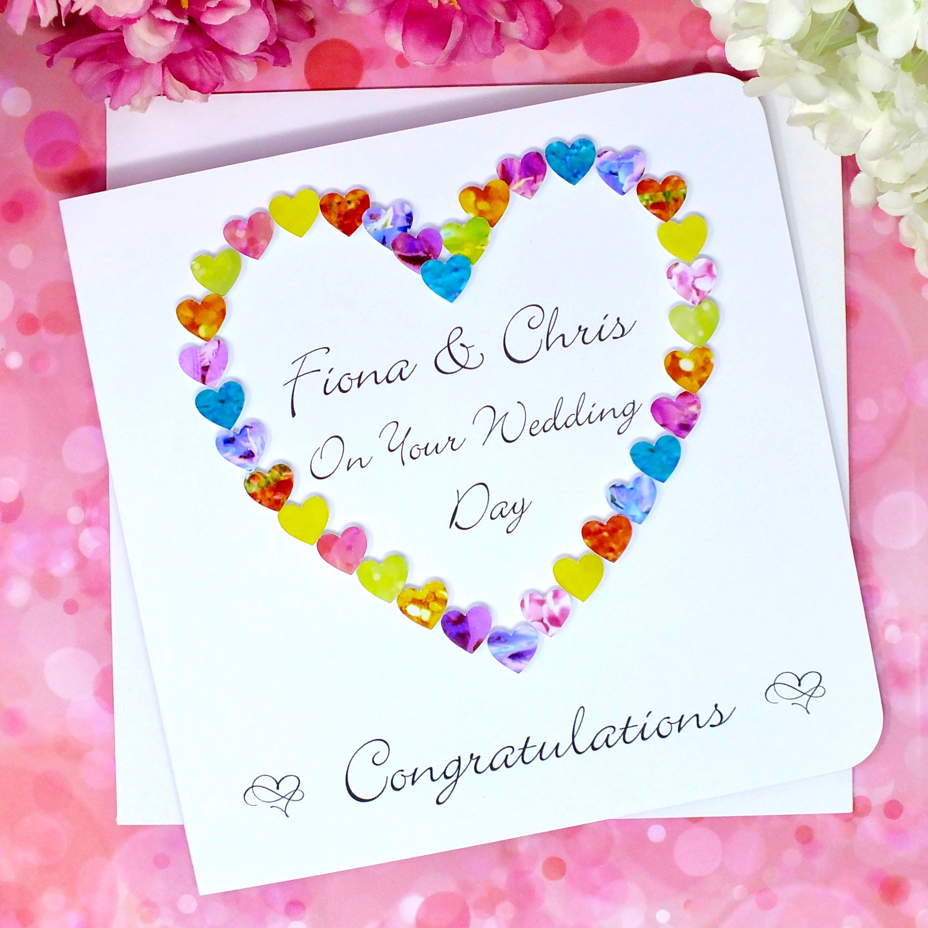 On Your Wedding Day Card - Hearts, Personalised Alternate