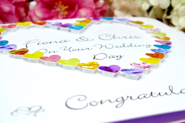 On Your Wedding Day Card - Hearts, Personalised Close Up