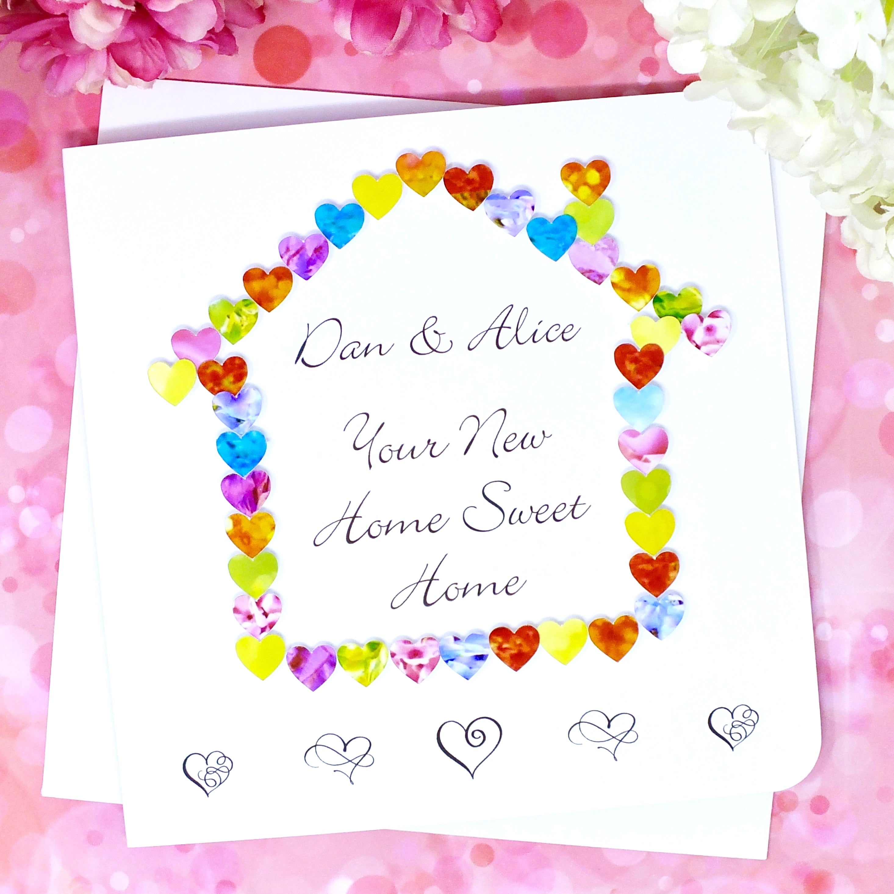 New Home Card - Hearts, Personalised Front