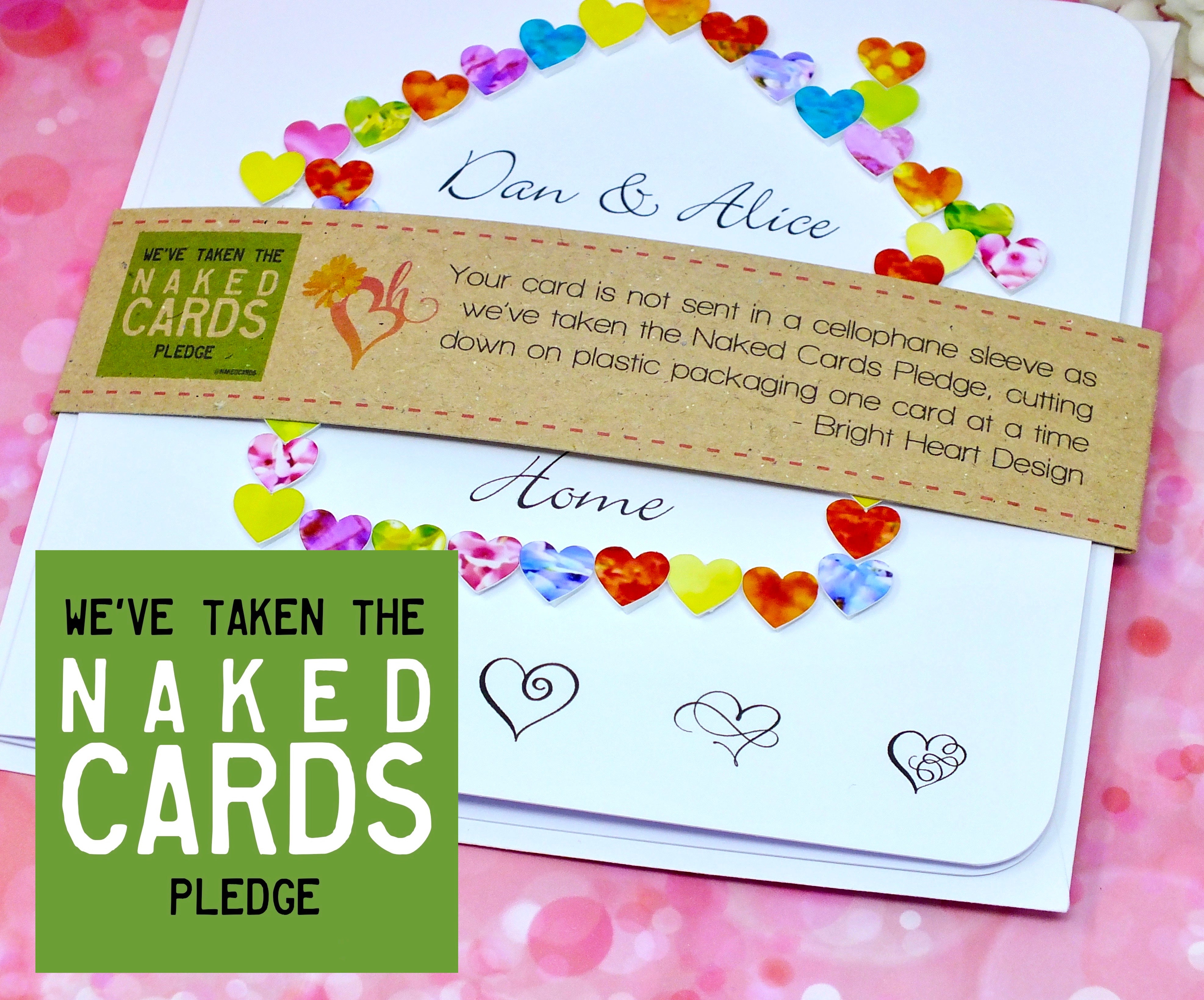 New Home Card - Hearts, Personalised + Band