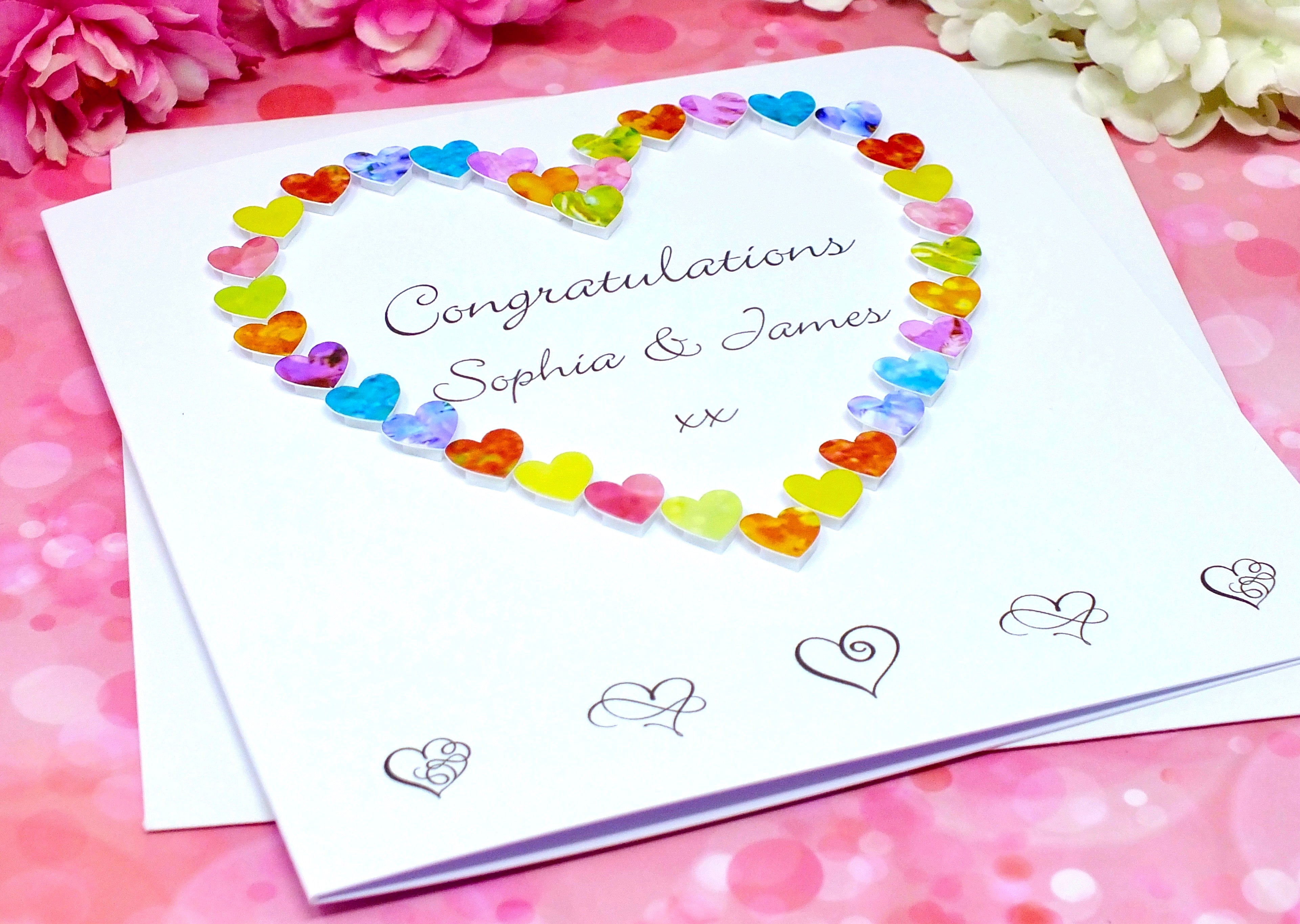 Congratulations Card - Hearts, Personalised Alternate
