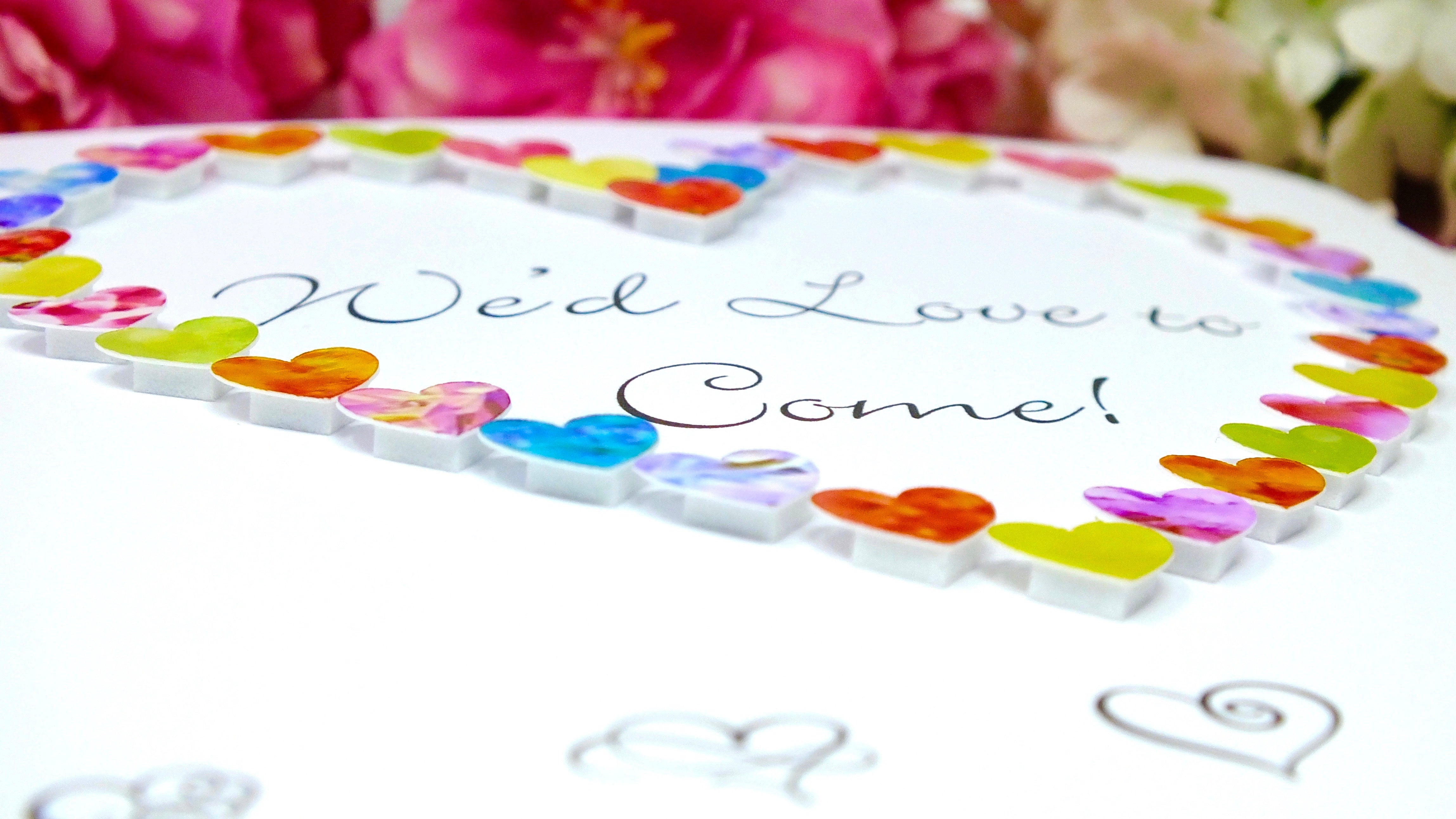 Wedding Acceptance Card, RSVP We'd Love to Come - Hearts Close Up