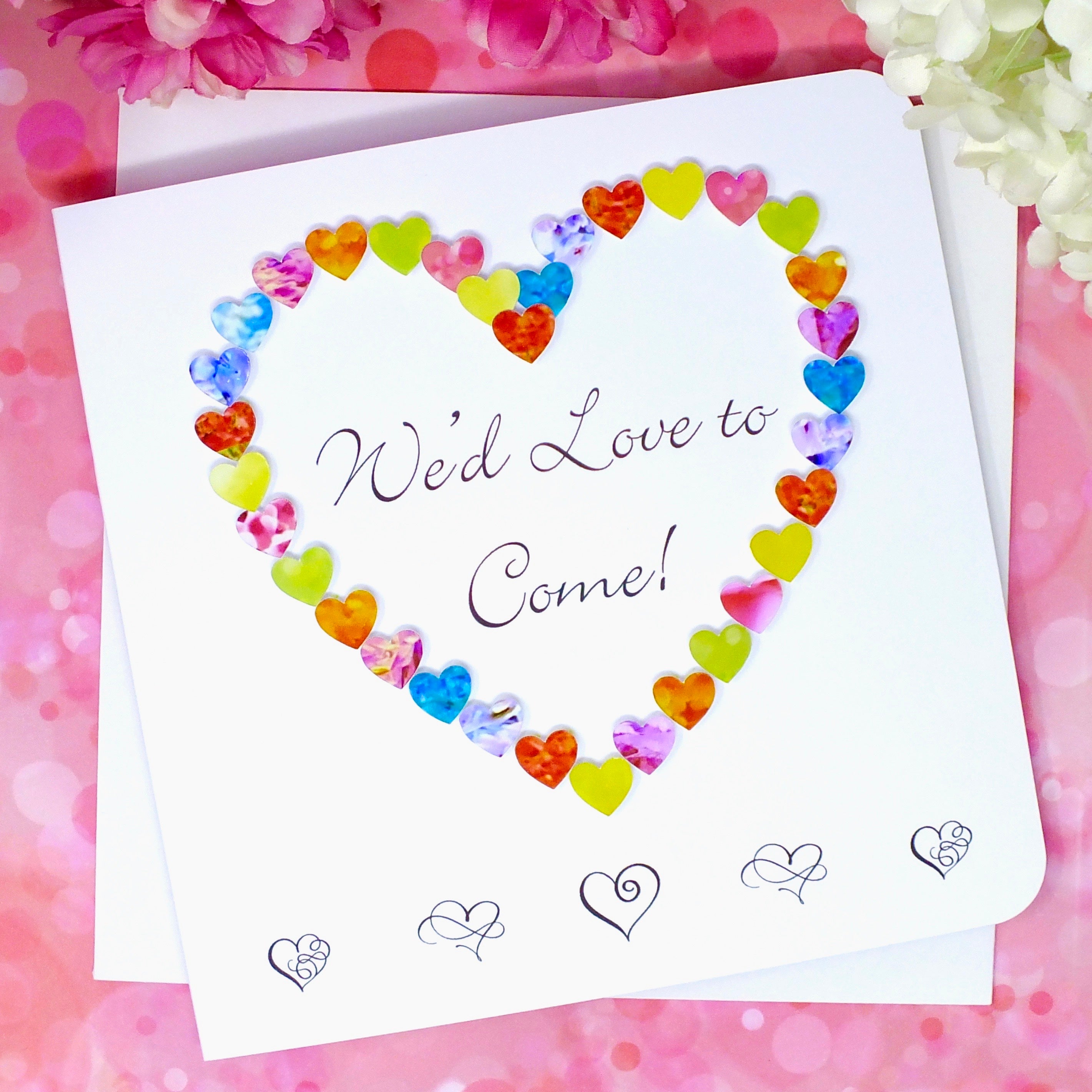 Wedding Acceptance Card, RSVP We'd Love to Come - Hearts Front