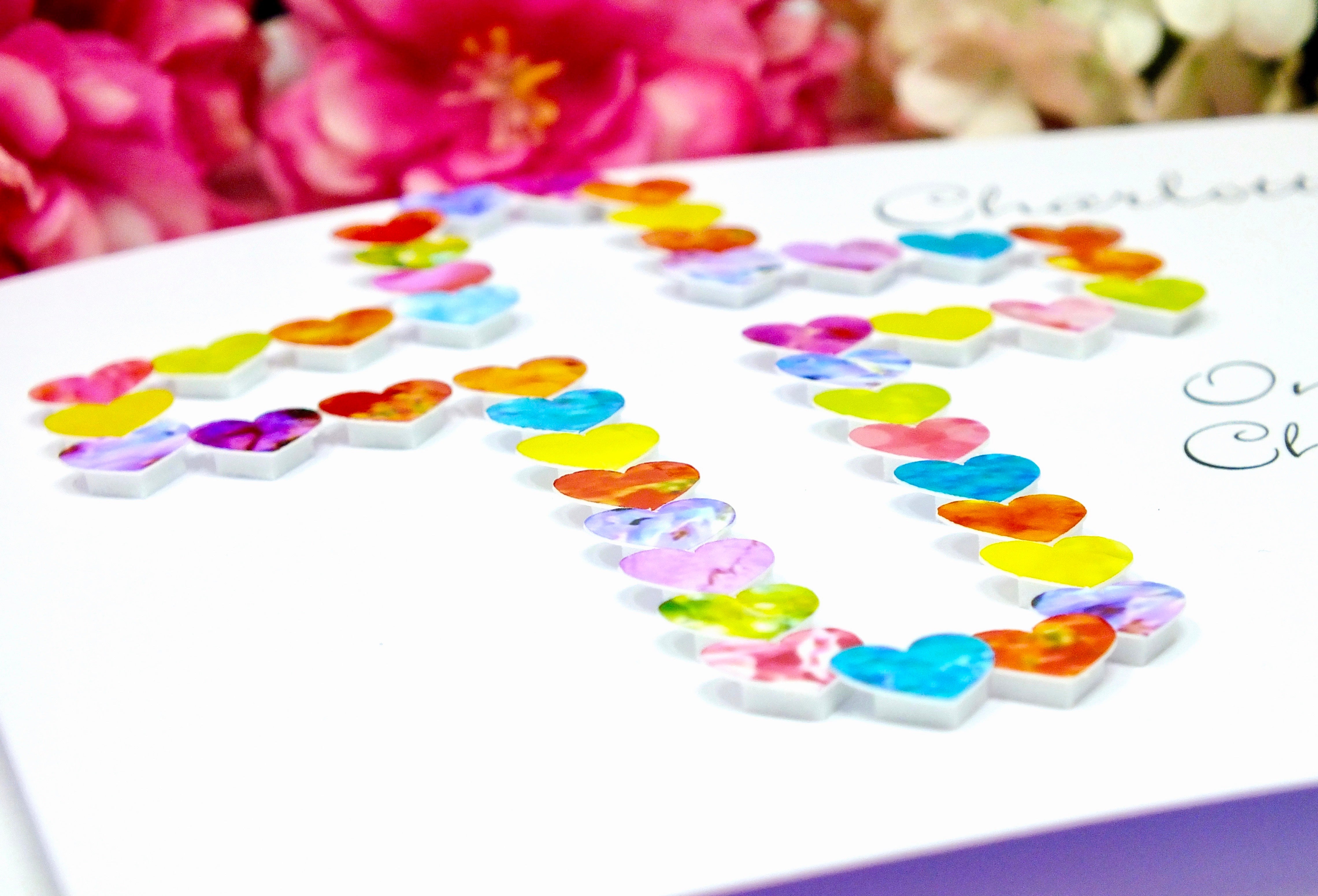 Christening Day Card - Hearts, Personalised Close Up