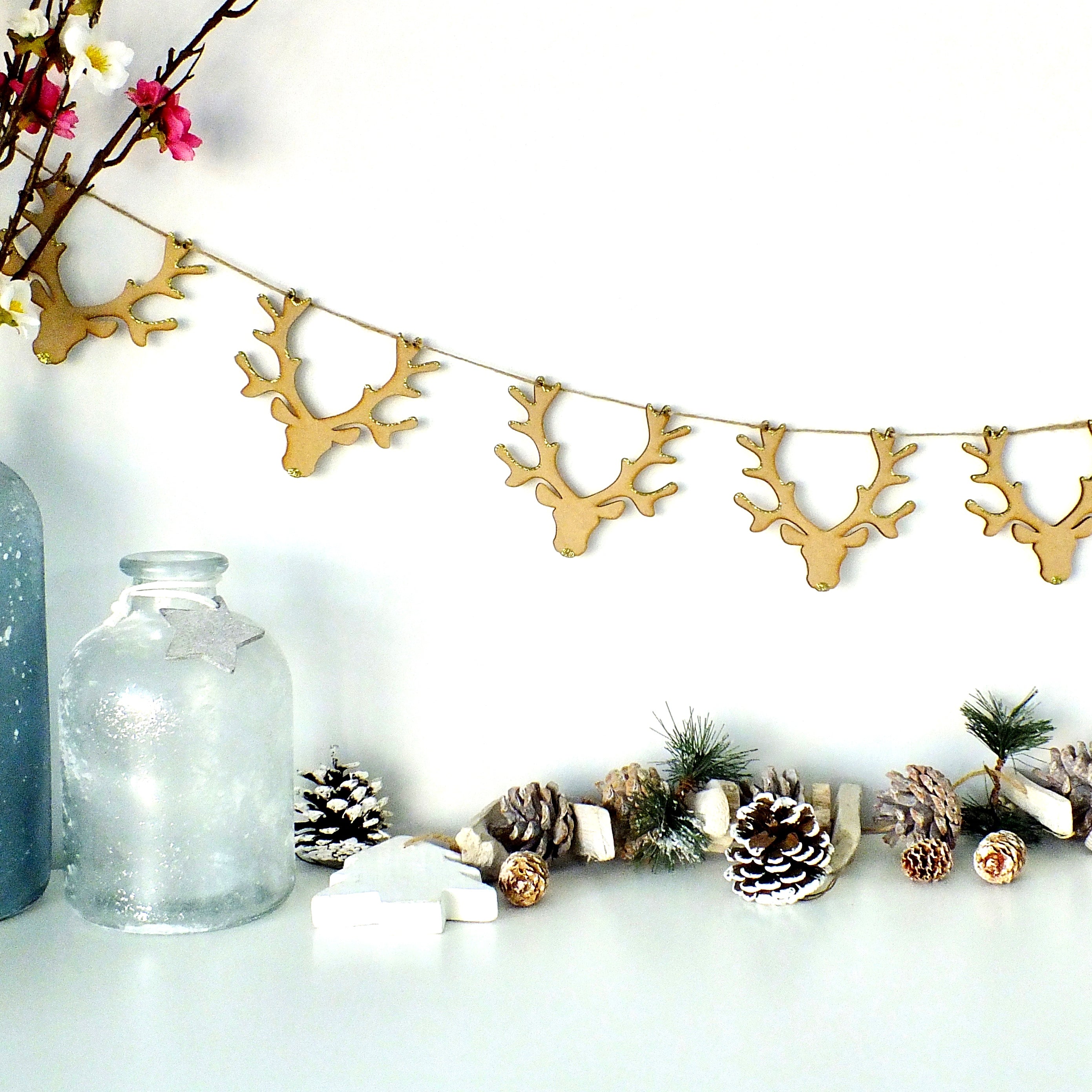 Wooden Stag Bunting - Hanging Christmas Garland Decoration Main