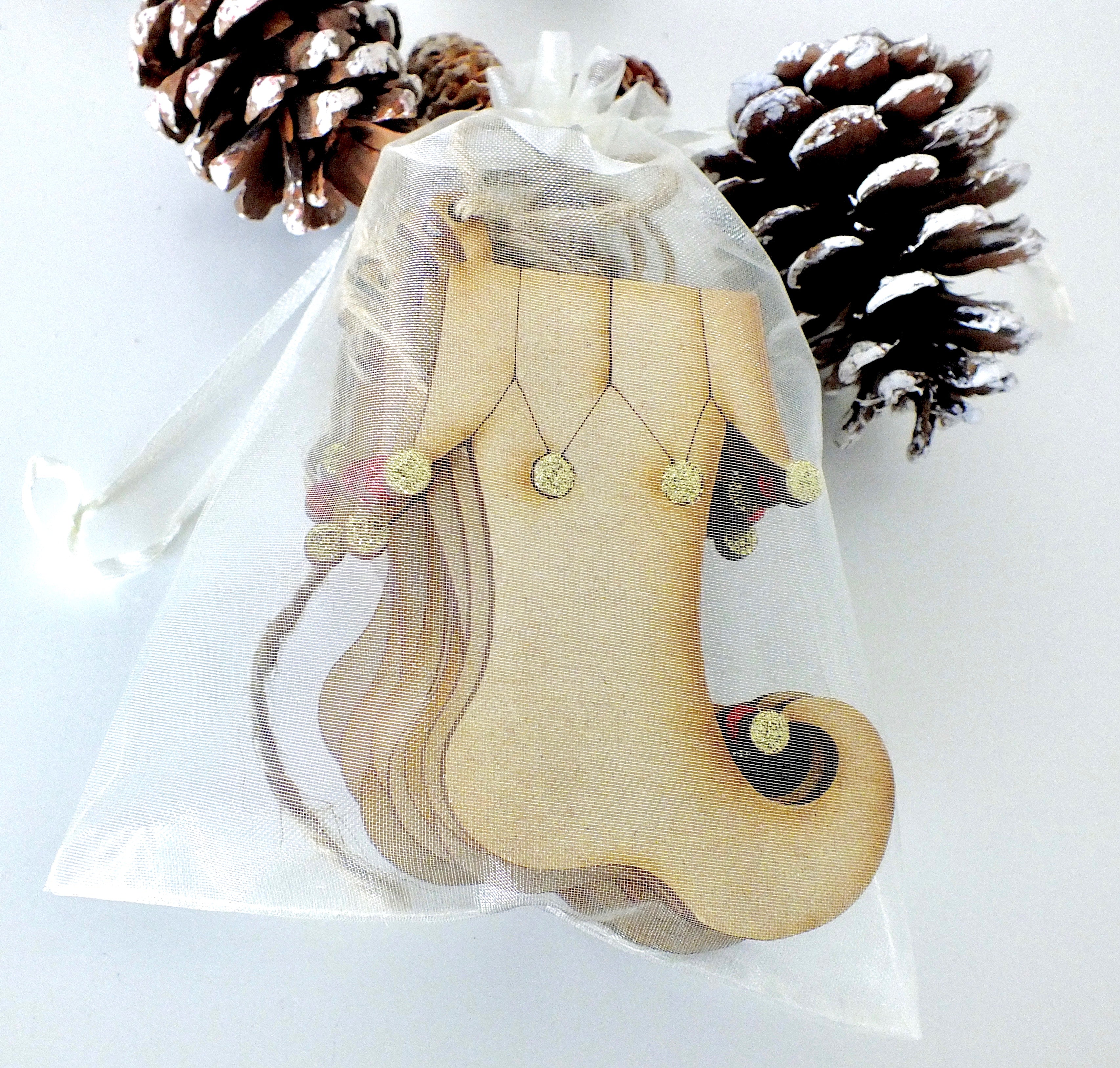 Wooden Elf Stocking Bunting - Hanging Christmas Garland Decoration Close Up