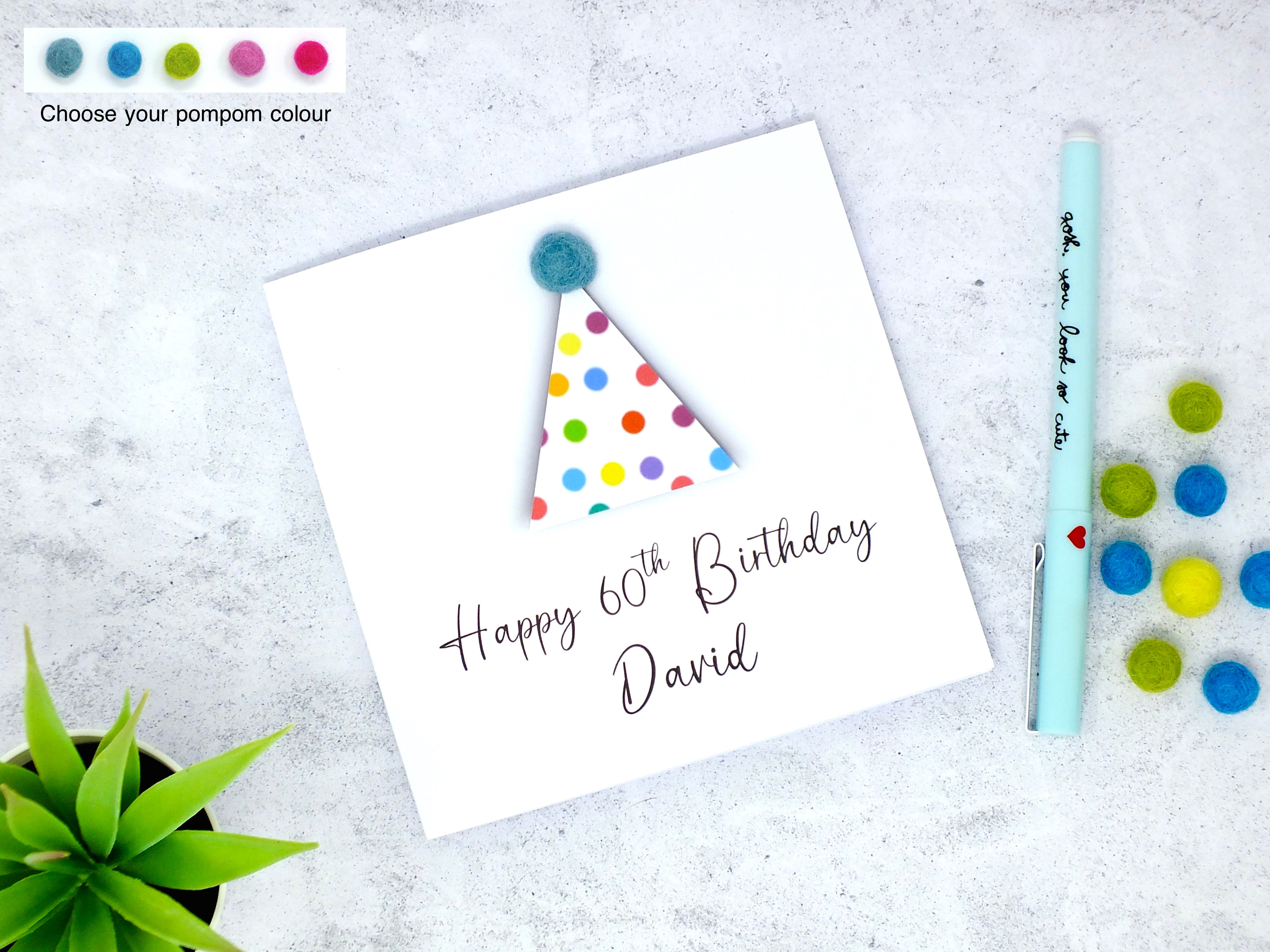 Any Age Personalised Birthday Card for Him - Party Hat