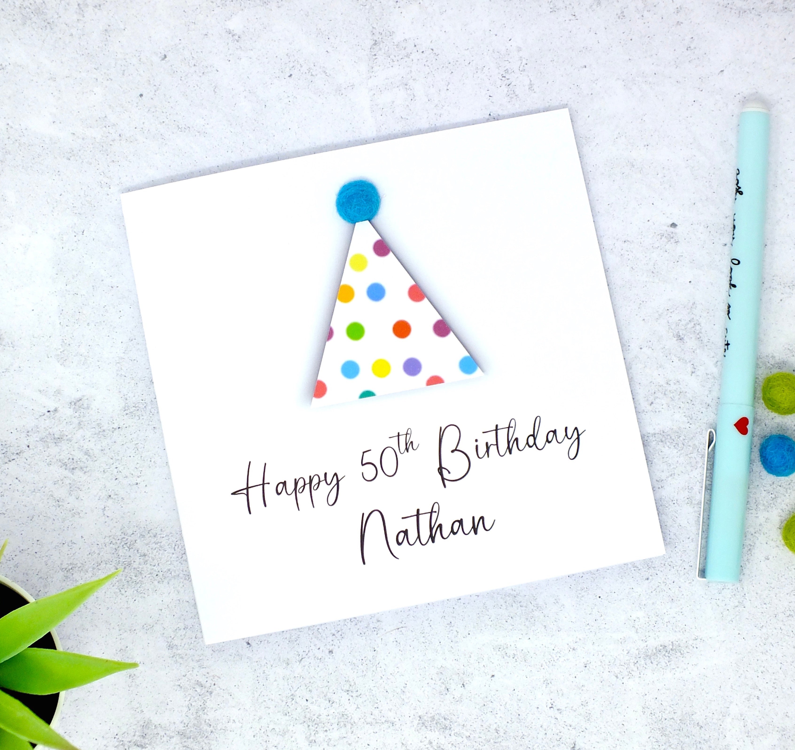 Any Age Personalised Birthday Card for Him - Party Hat