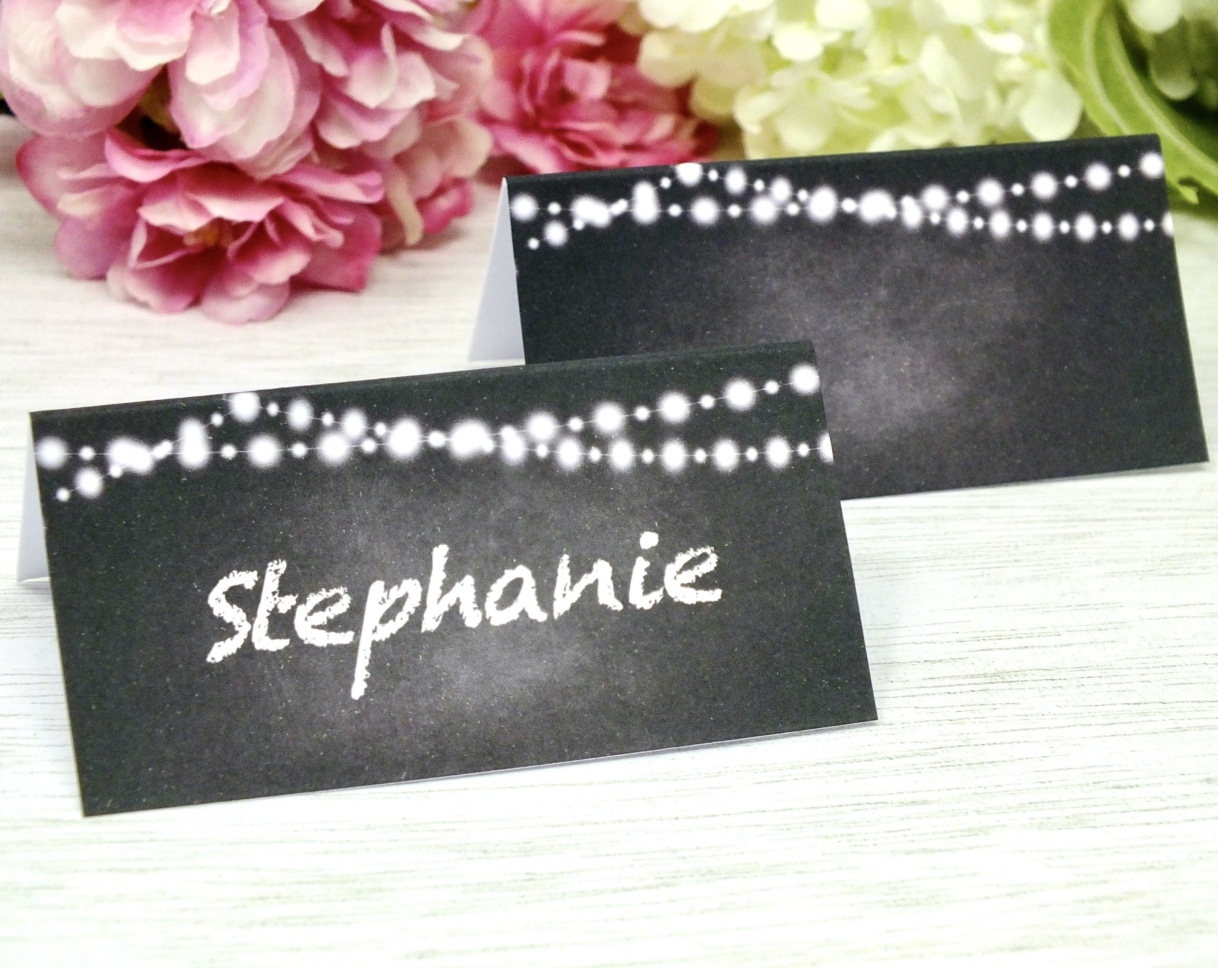 Chalk Board Place Cards & Fairy Lights - Pack of 12