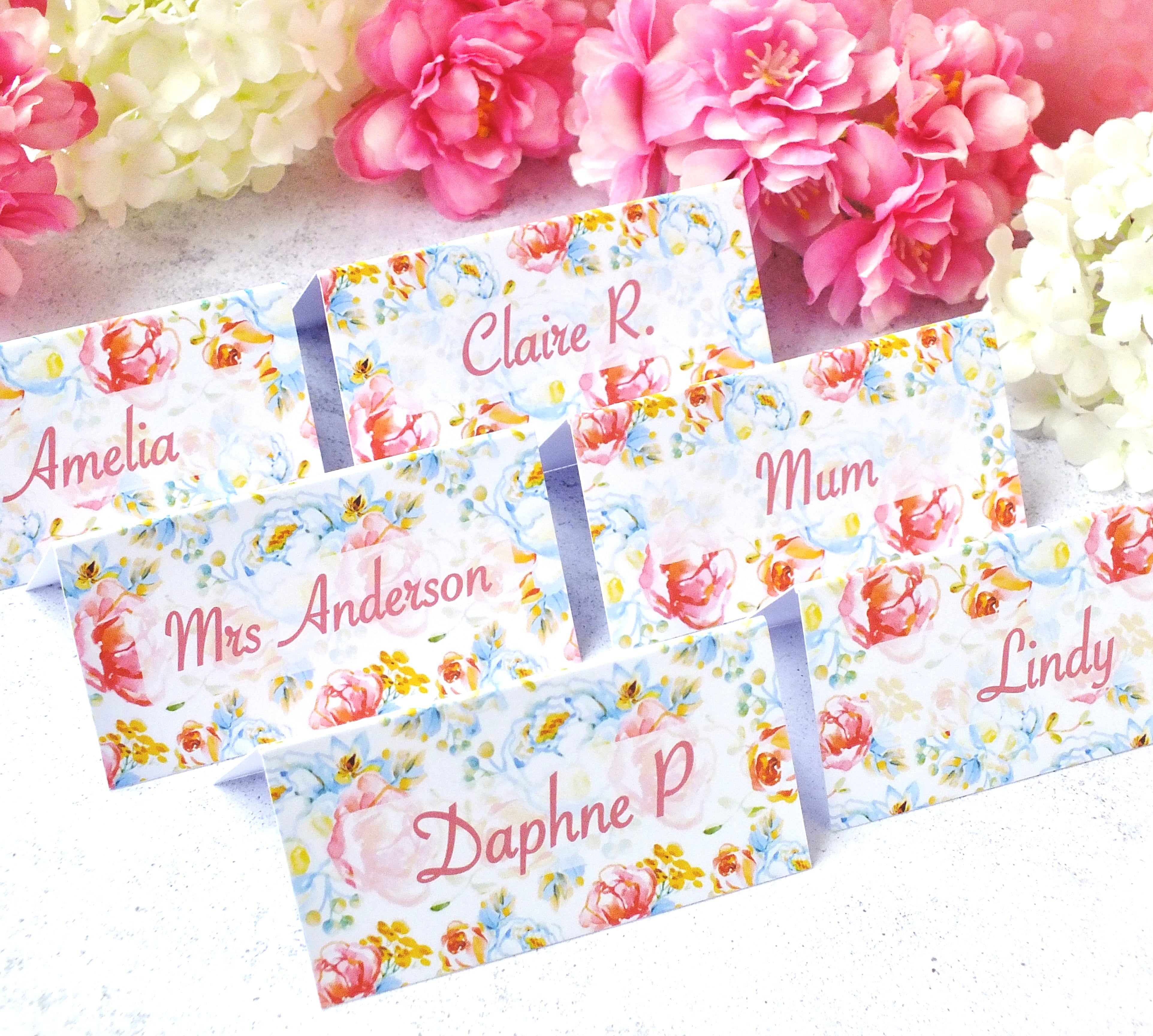 Floral Place Cards for Wedding / Dinner Party - Personalised or Blank