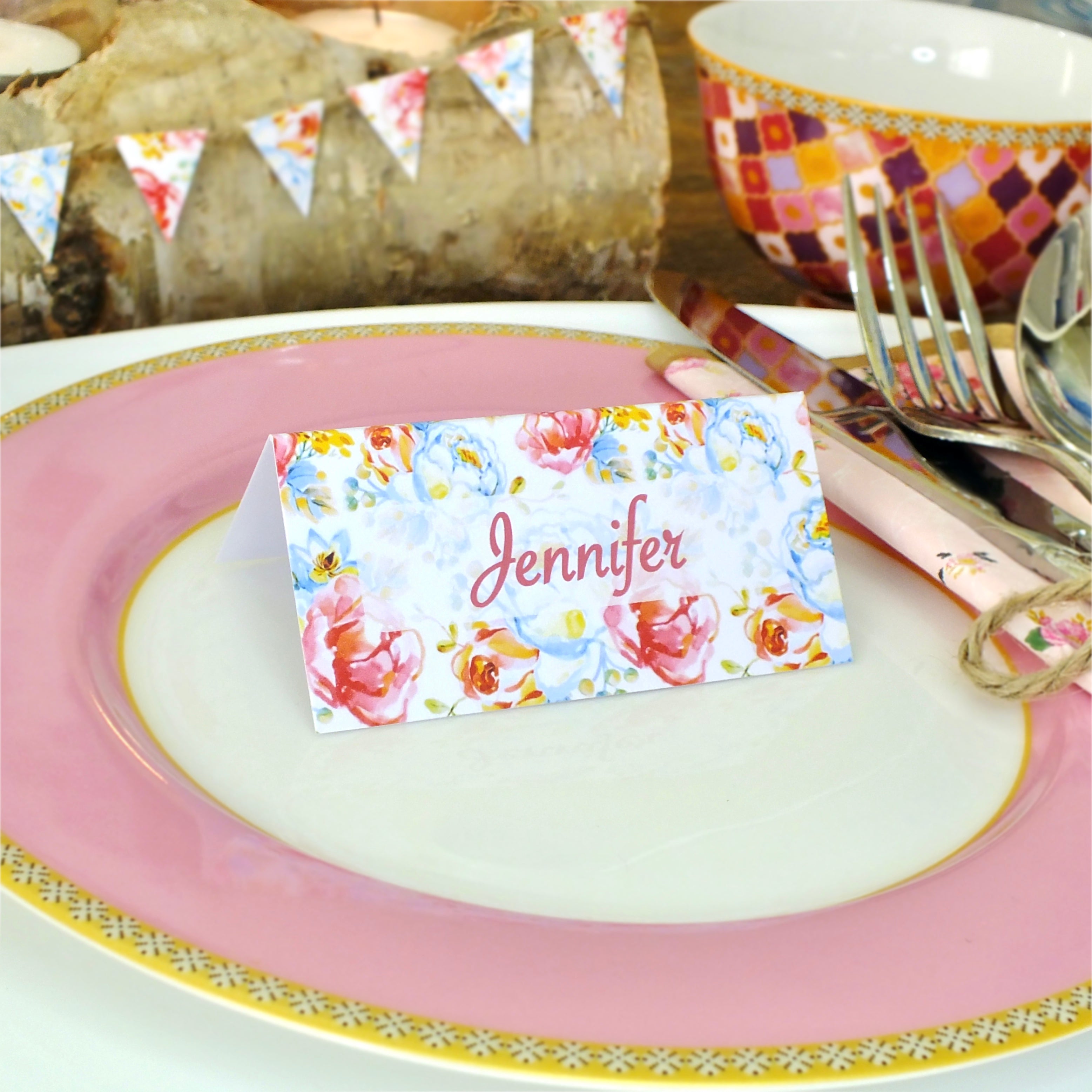 Floral Place Cards for Wedding / Dinner Party - Personalised or Blank