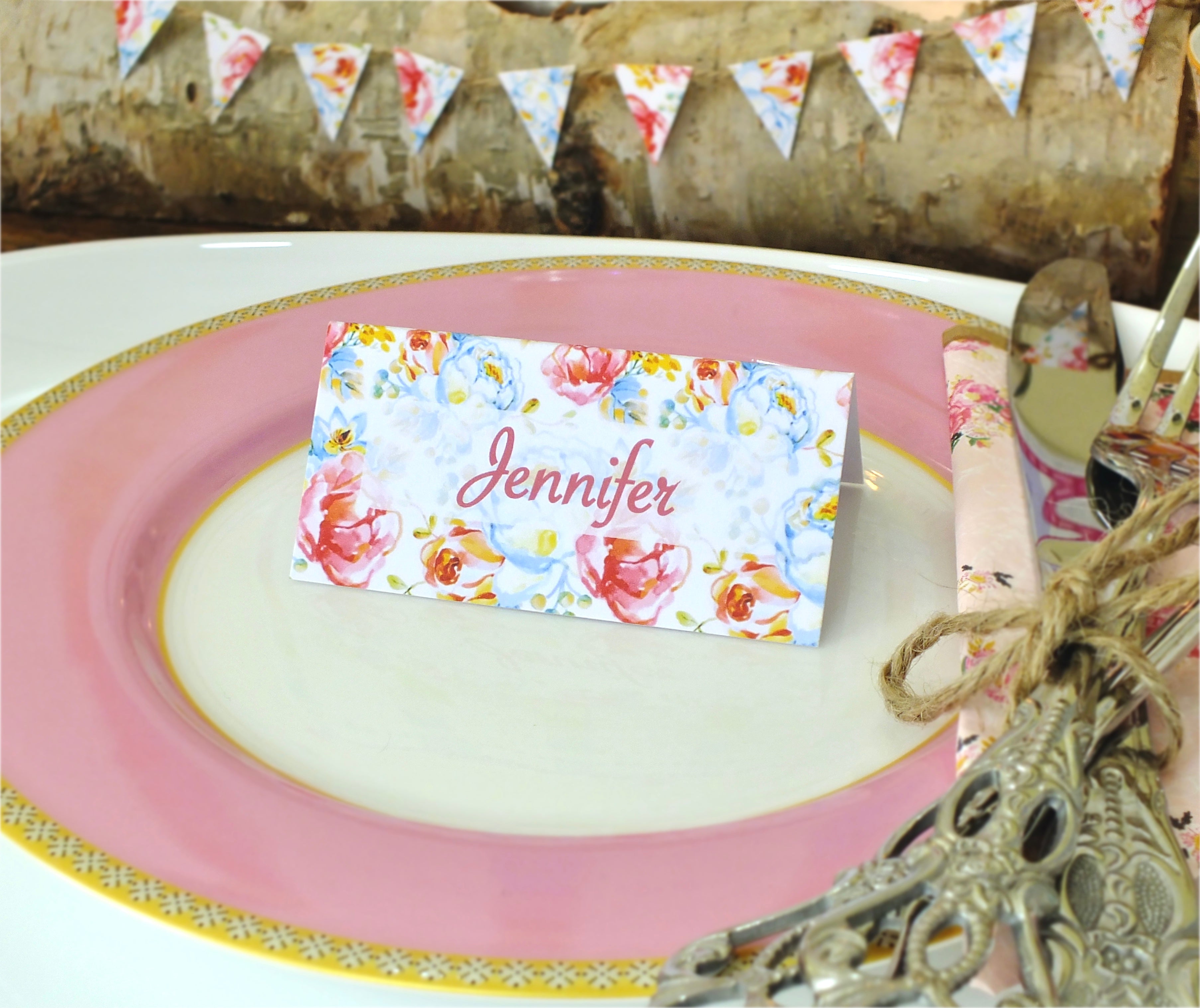 Floral Place Cards for Wedding / Dinner Party - Personalised or Blank