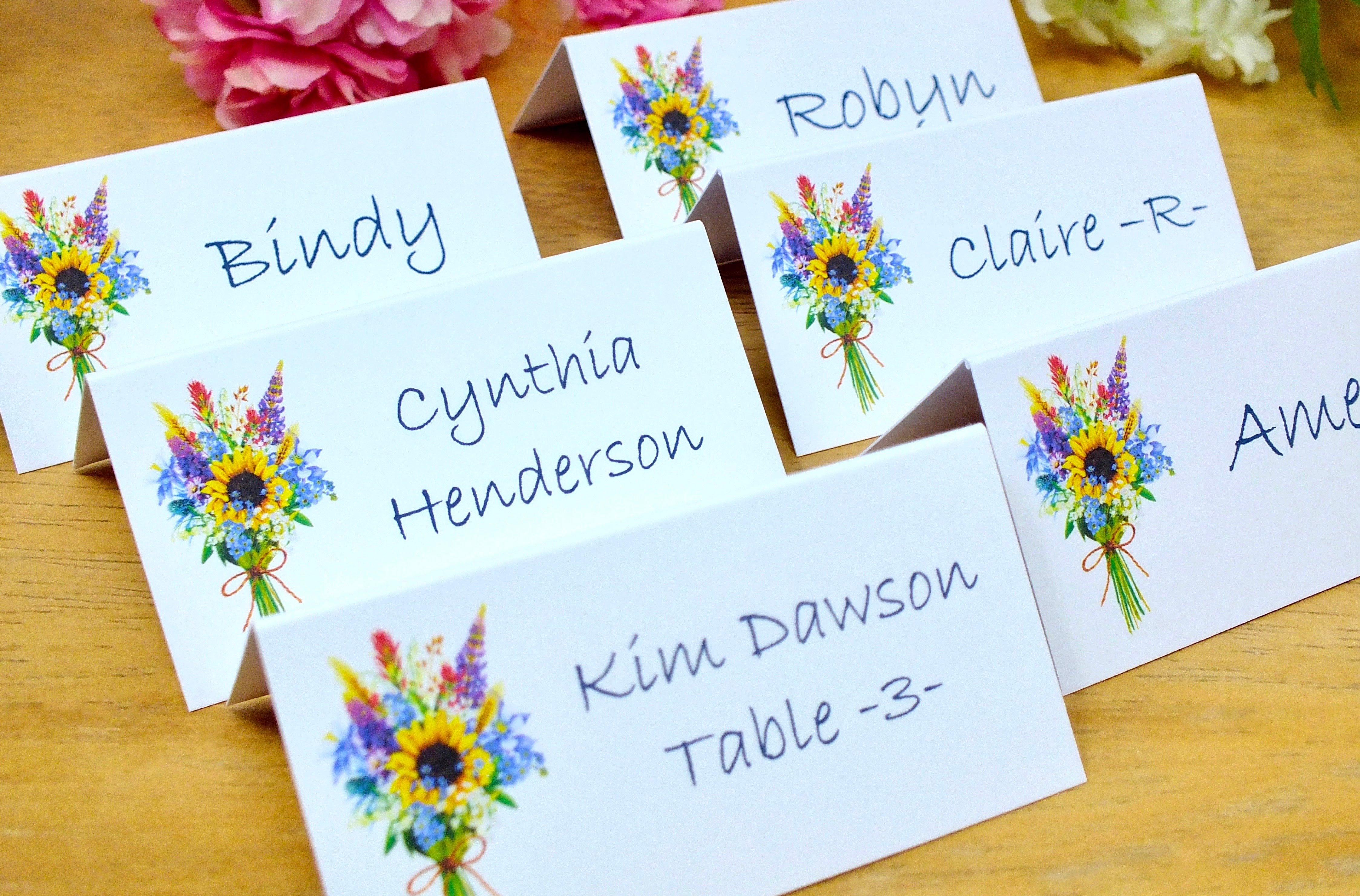 Wild Flower Place Cards for Wedding / Party - Pack of 12