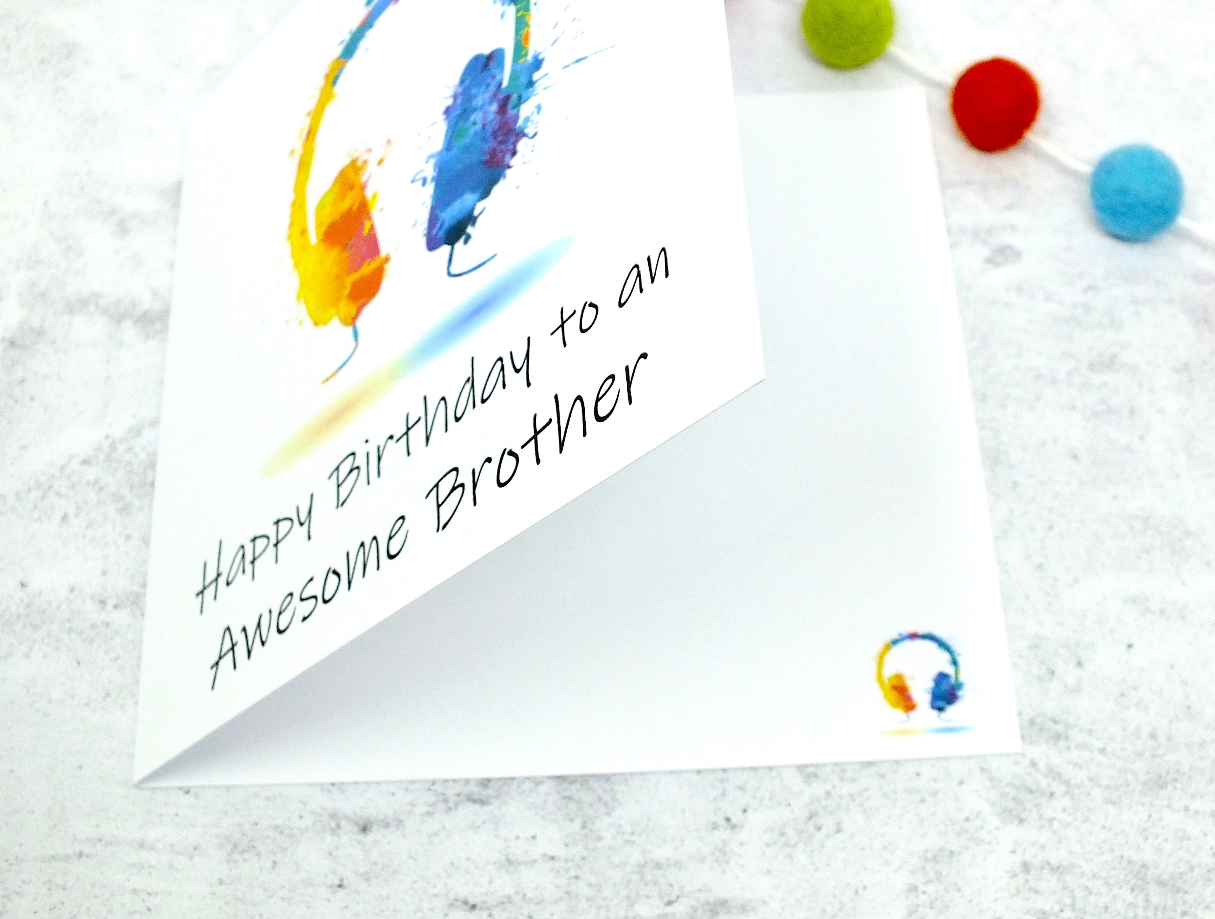Awesome Brother Birthday Card - Colourful Headphones