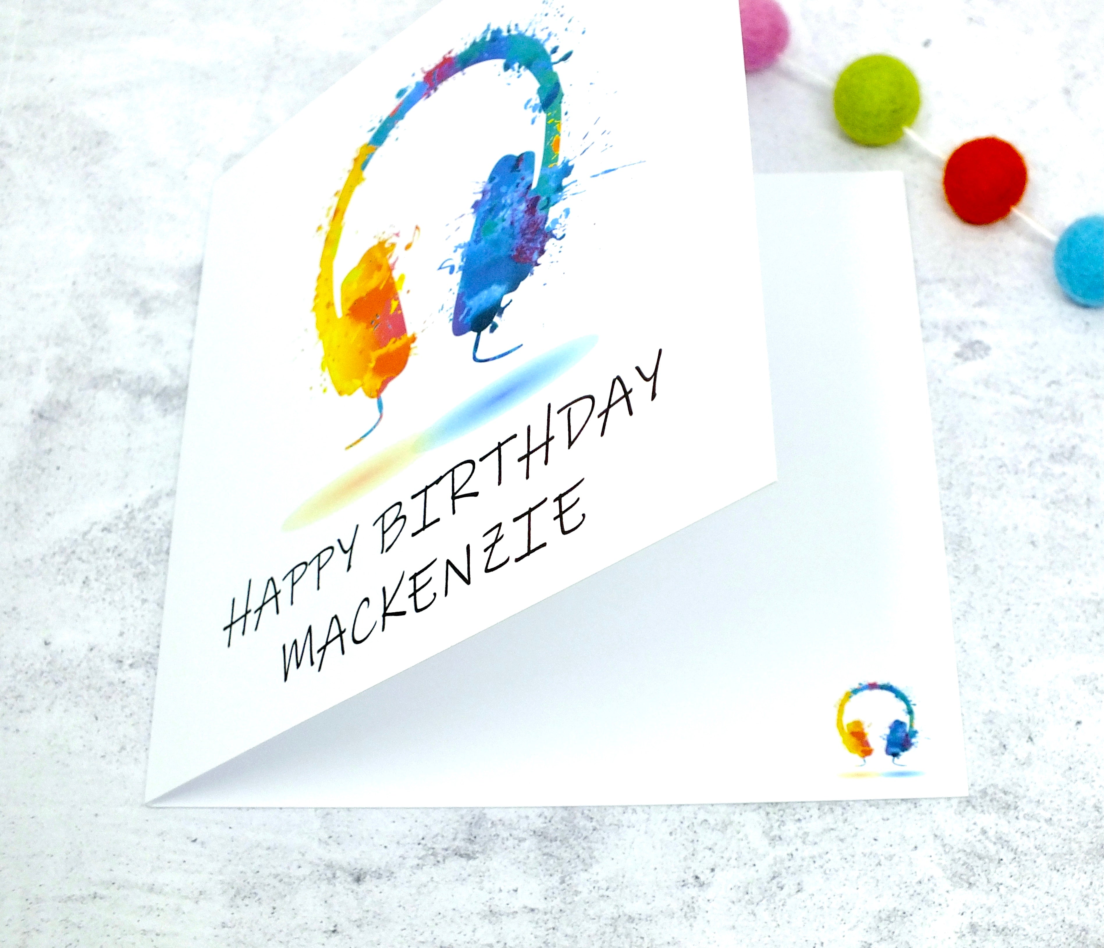 Personalised Birthday Card - Colourful Headphones