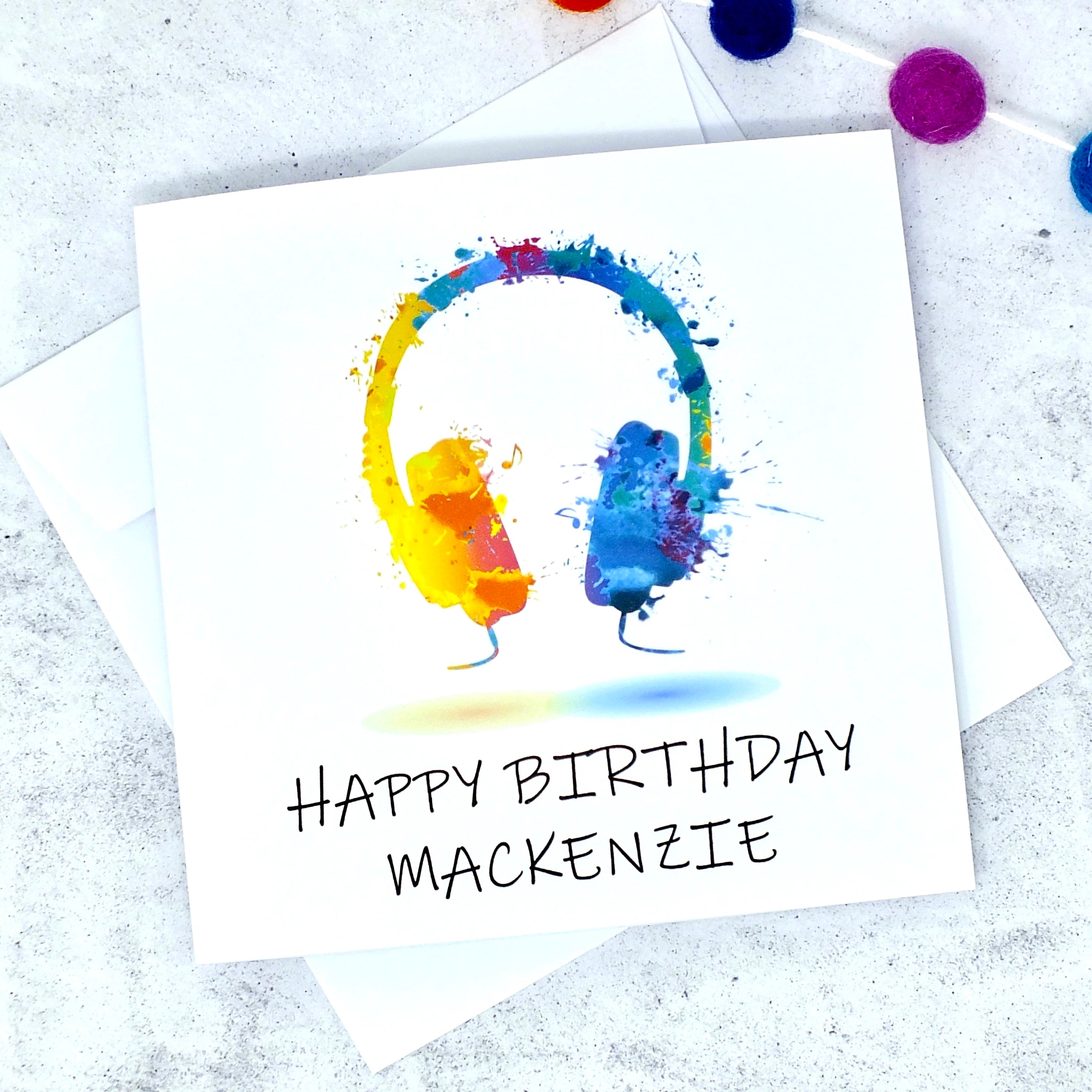 Personalised Birthday Card - Colourful Headphones