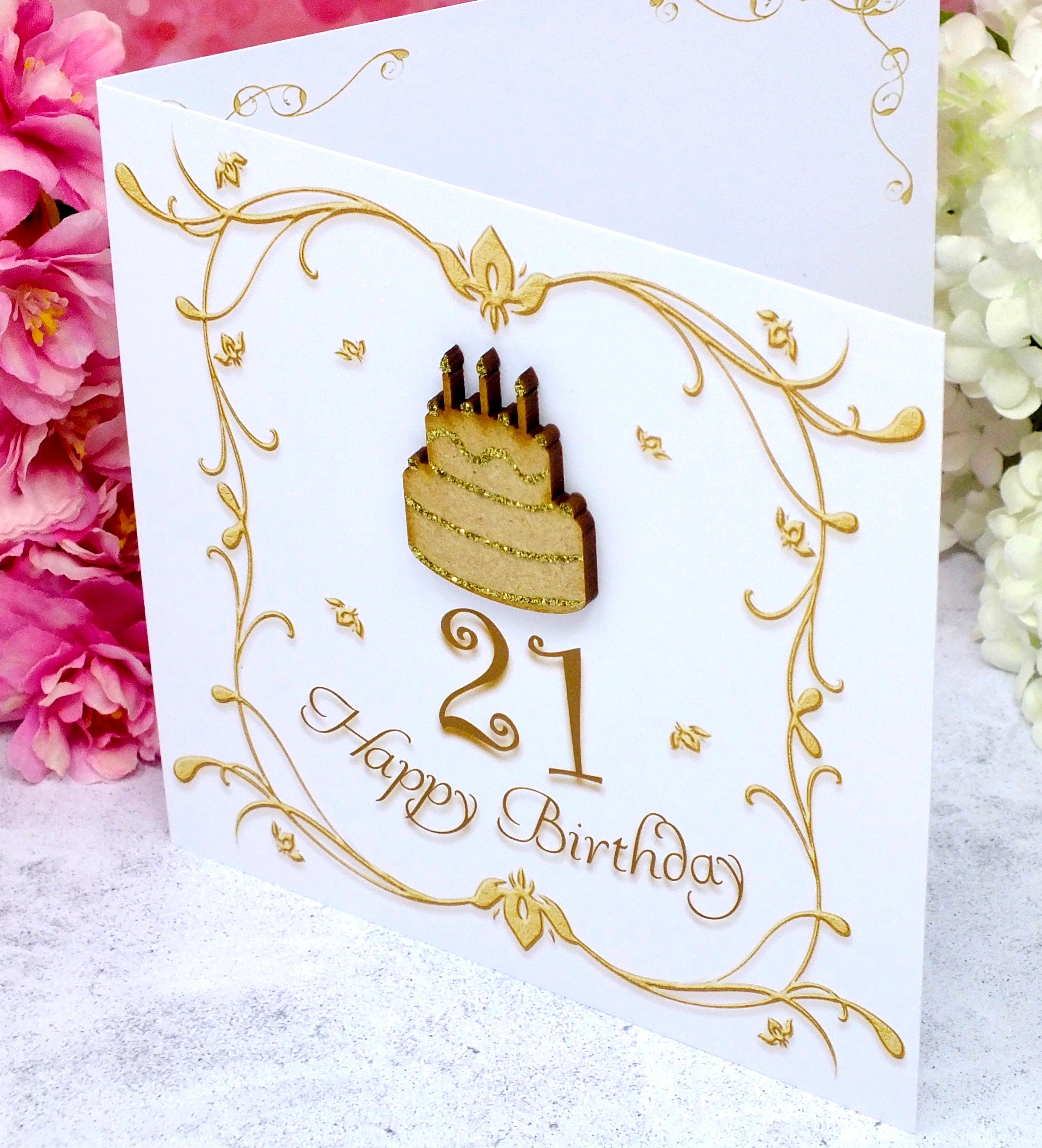 21st Birthday Card - Wooden Birthday Cake Side View