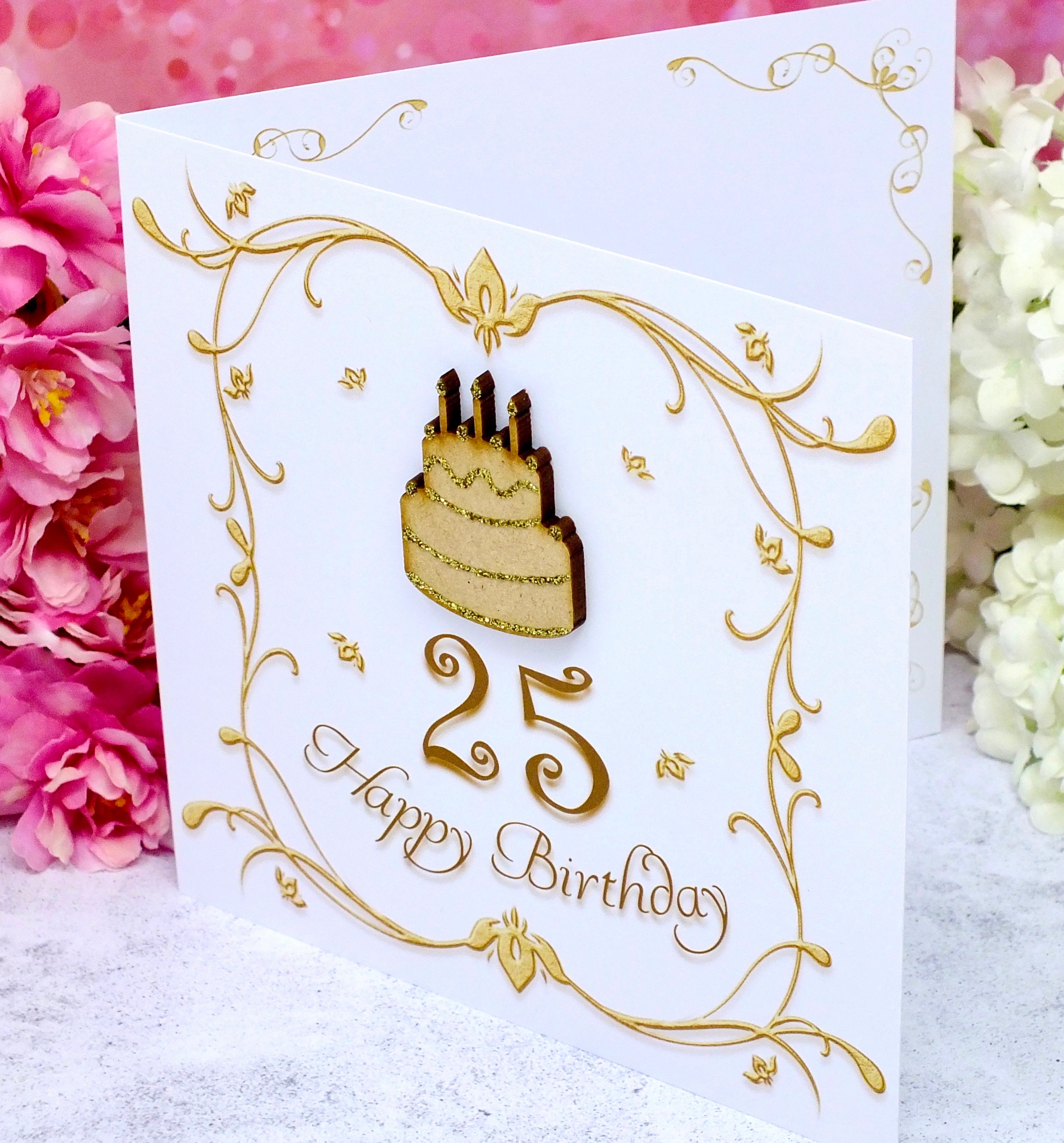 25th Birthday Card - Wooden Birthday Cake Side