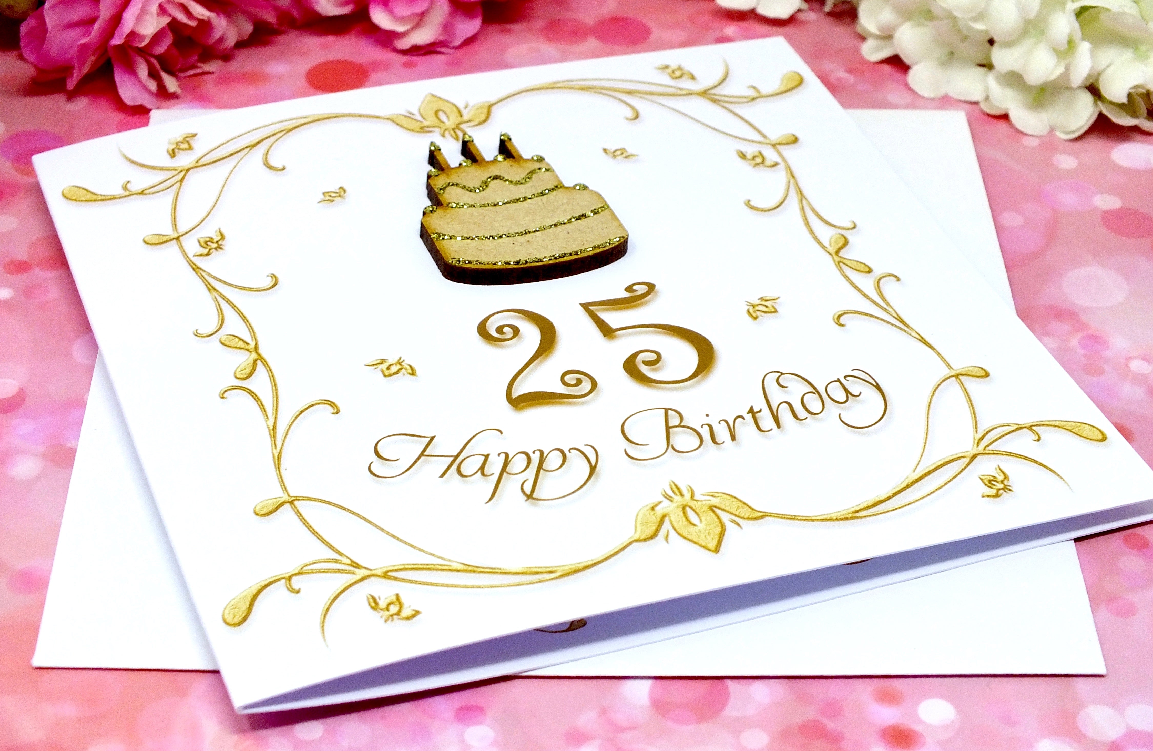 25th Birthday Card - Wooden Birthday Cake Alternate View