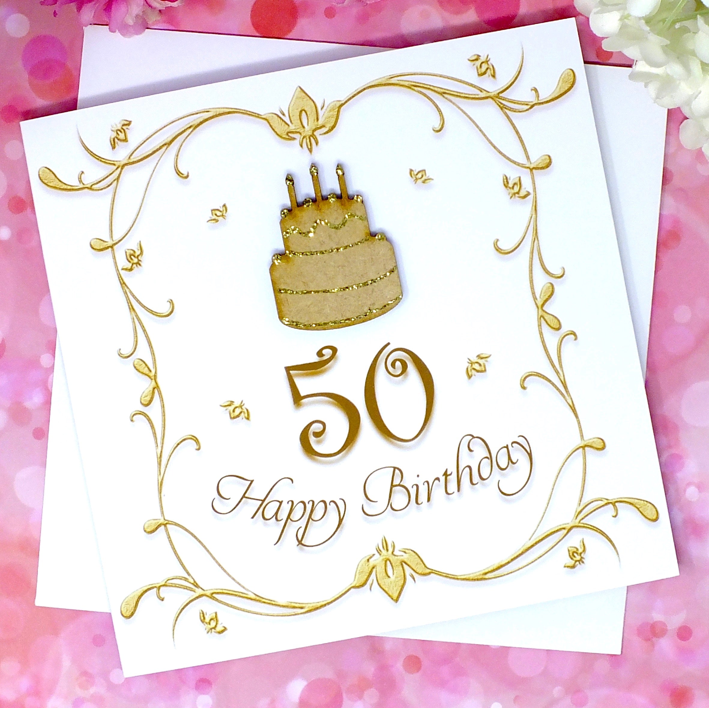 50th Birthday Card - Wooden Birthday Cake Front