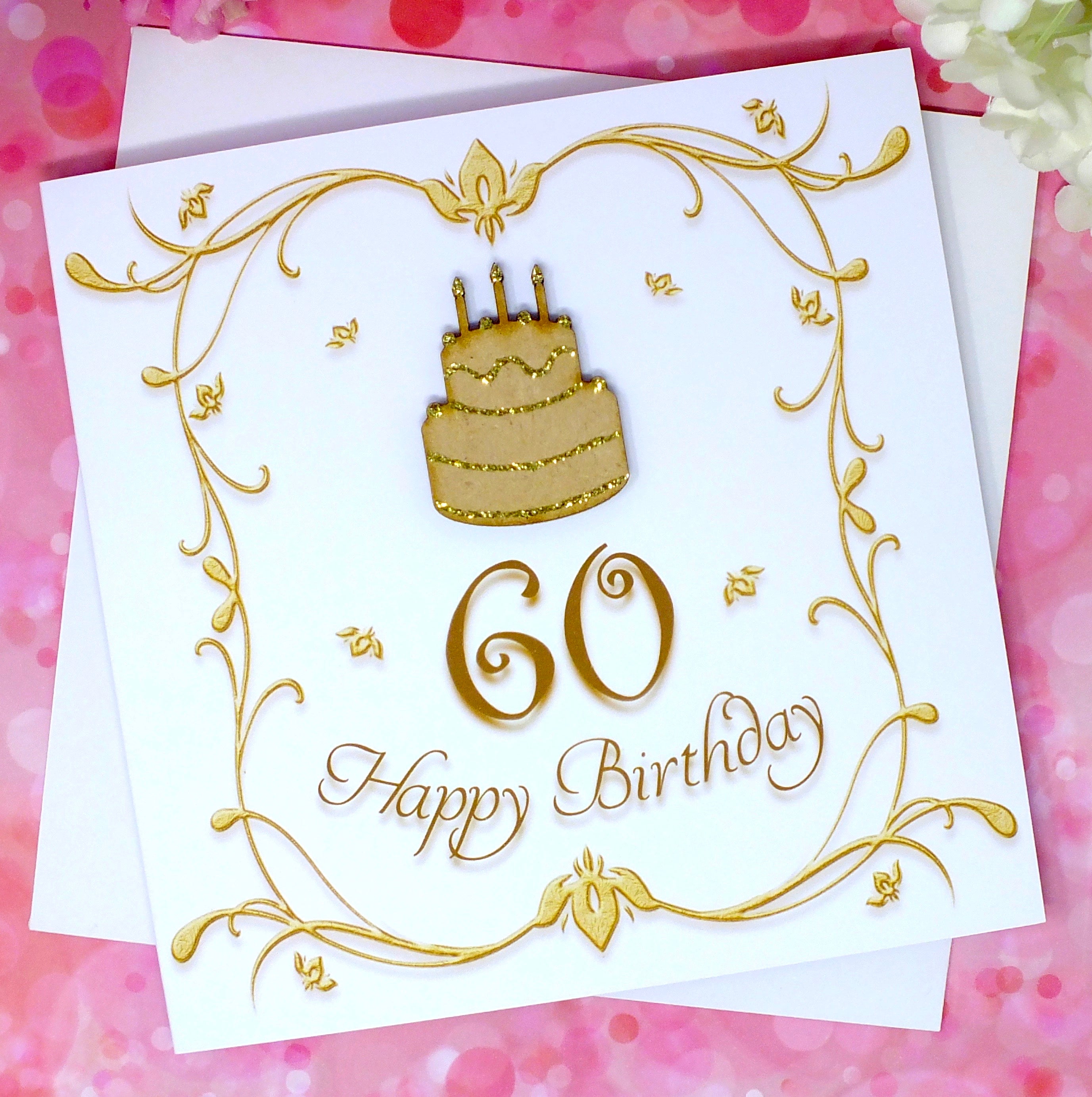 60th Birthday Card - Wooden Birthday Cake Front