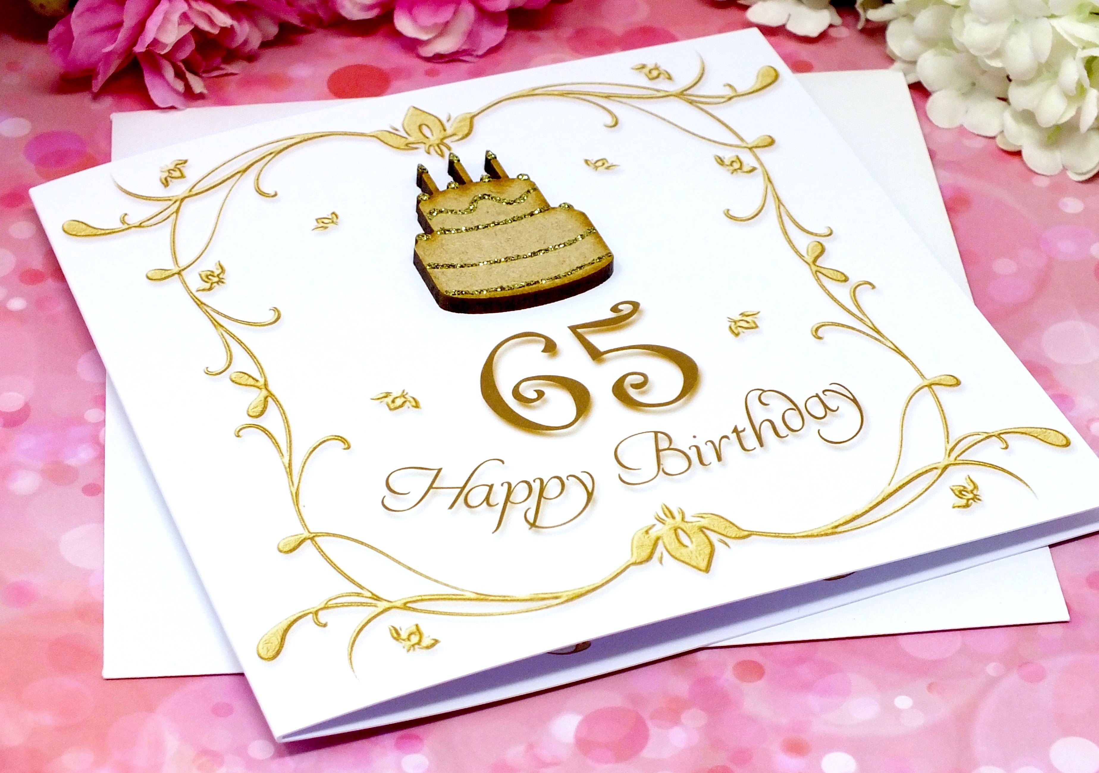 65th Birthday Card - Wooden Birthday Cake Alternate View