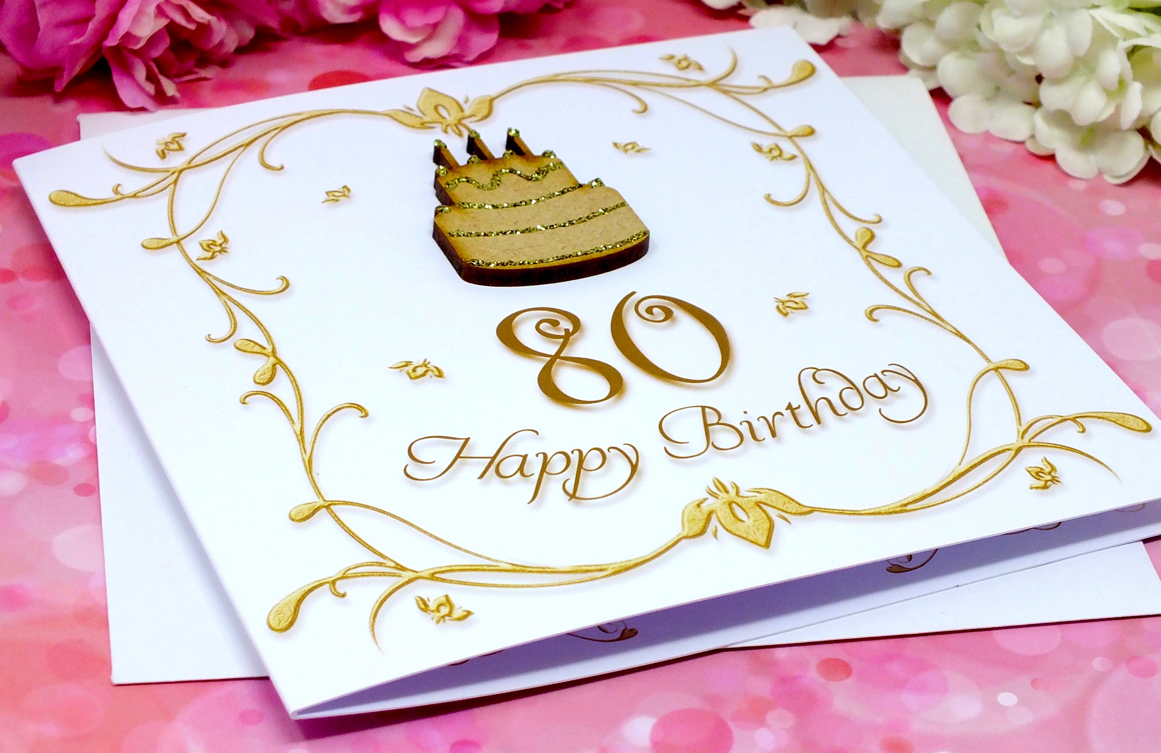 80th Birthday Card - Wooden Birthday Cake Alternate View