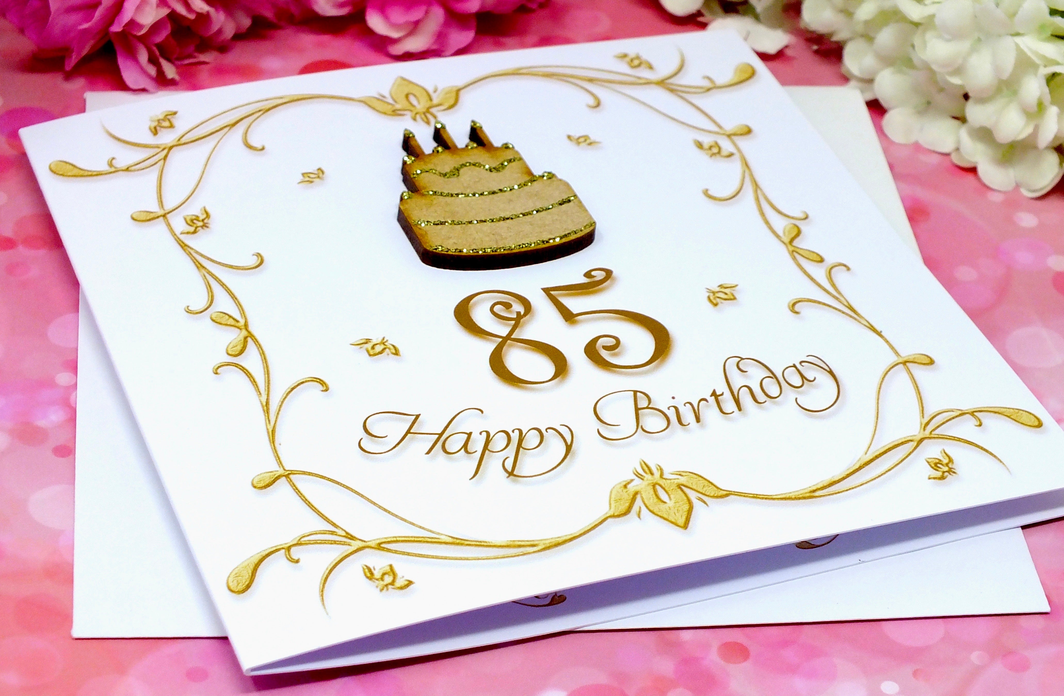 85th Birthday Card - Wooden Birthday Cake Alternate View