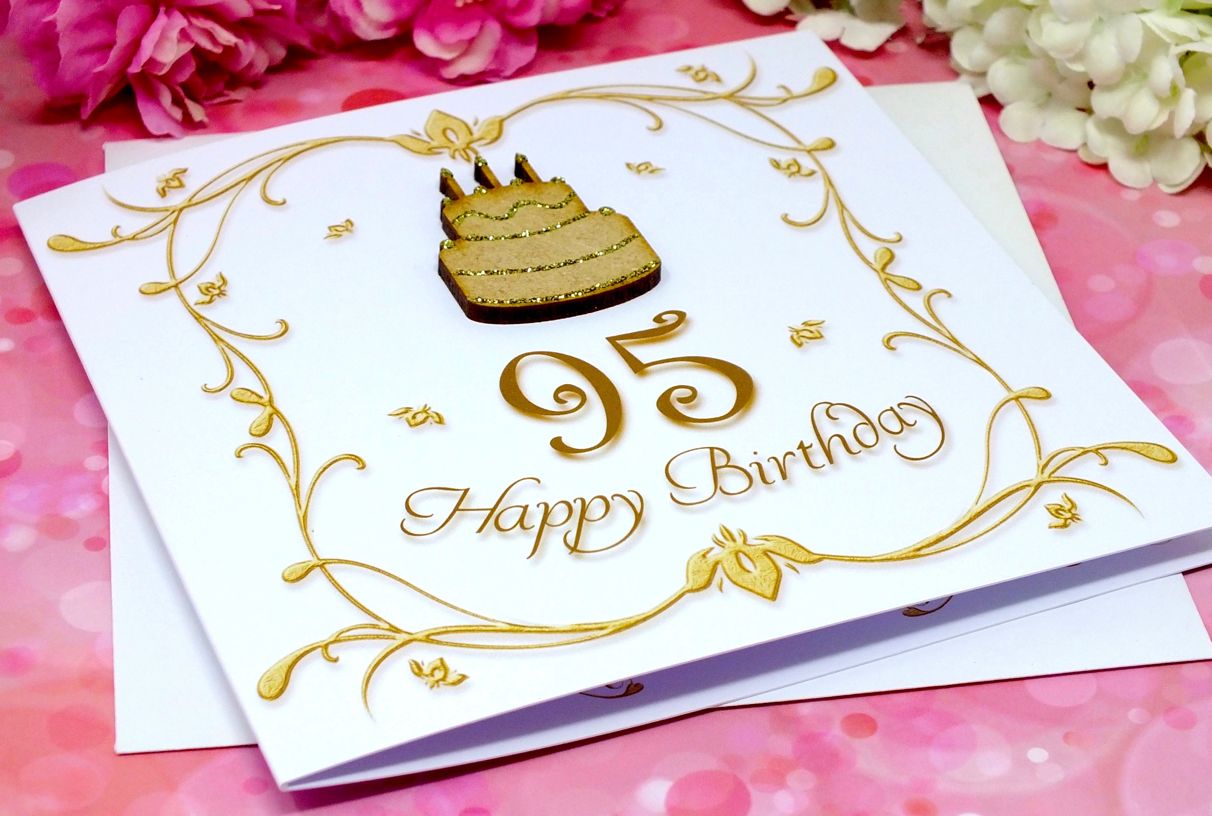 95th Birthday Card - Wooden Birthday Cake Alternate View