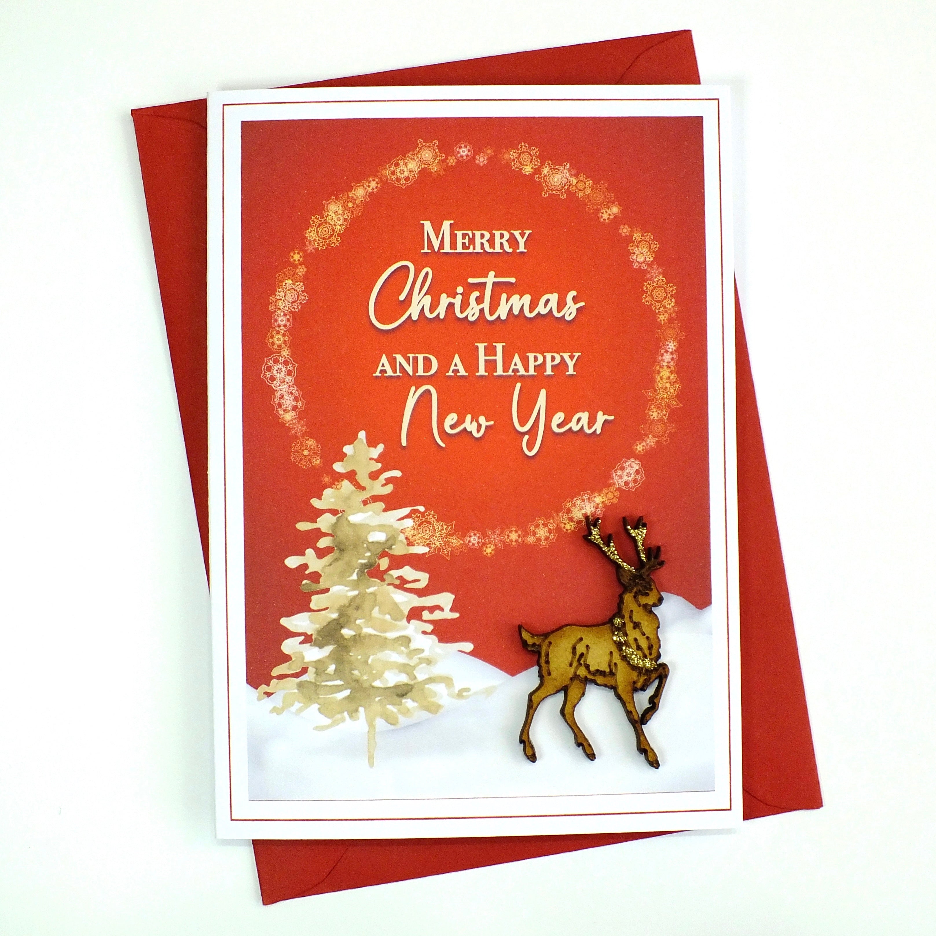 "Winter Stag" - Rustic Handmade Christmas Card - Single or Packs of 6 or 12