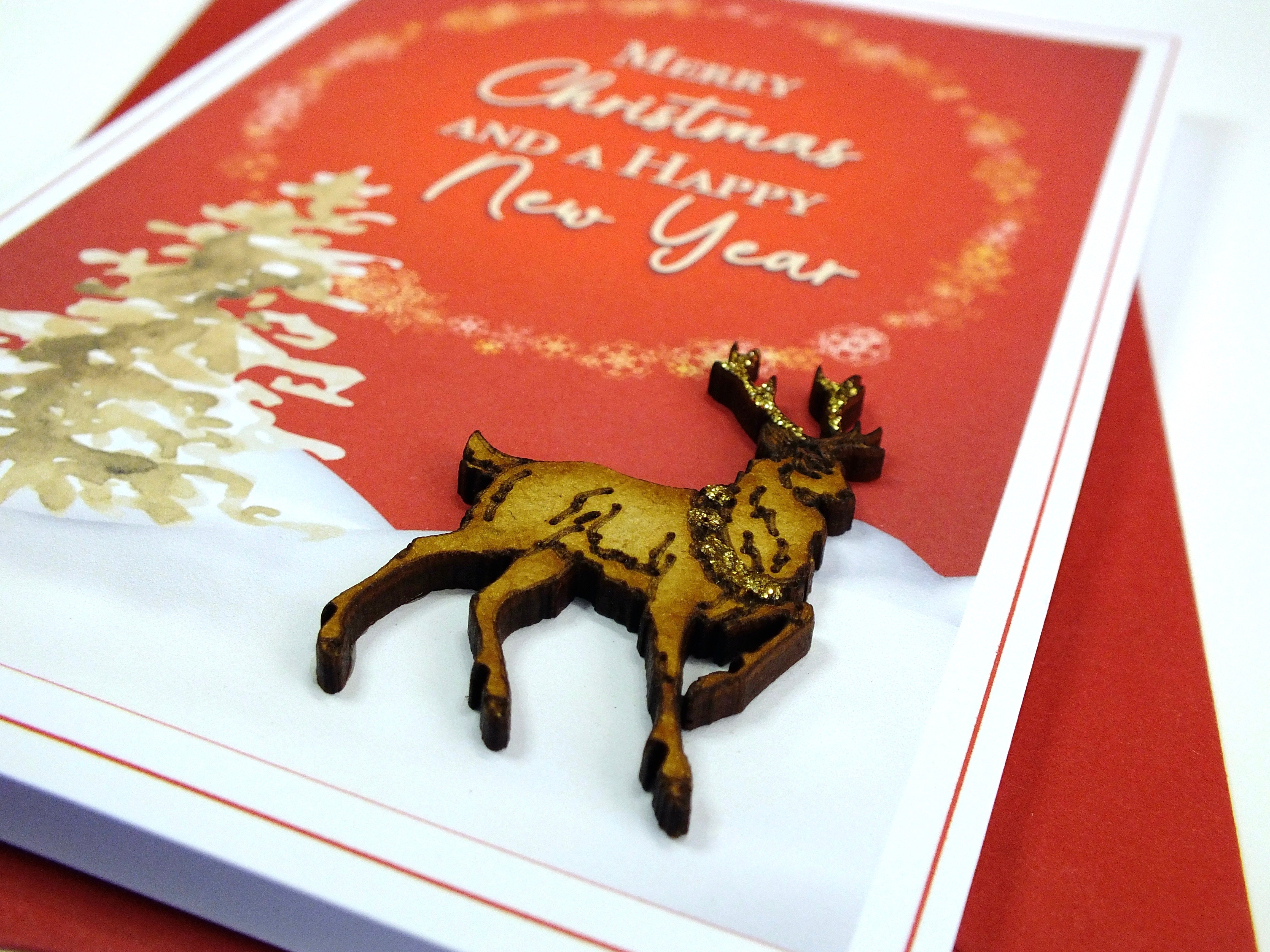 Pack of 6 Handmade Christmas Cards & Envelopes - Wooden Designs