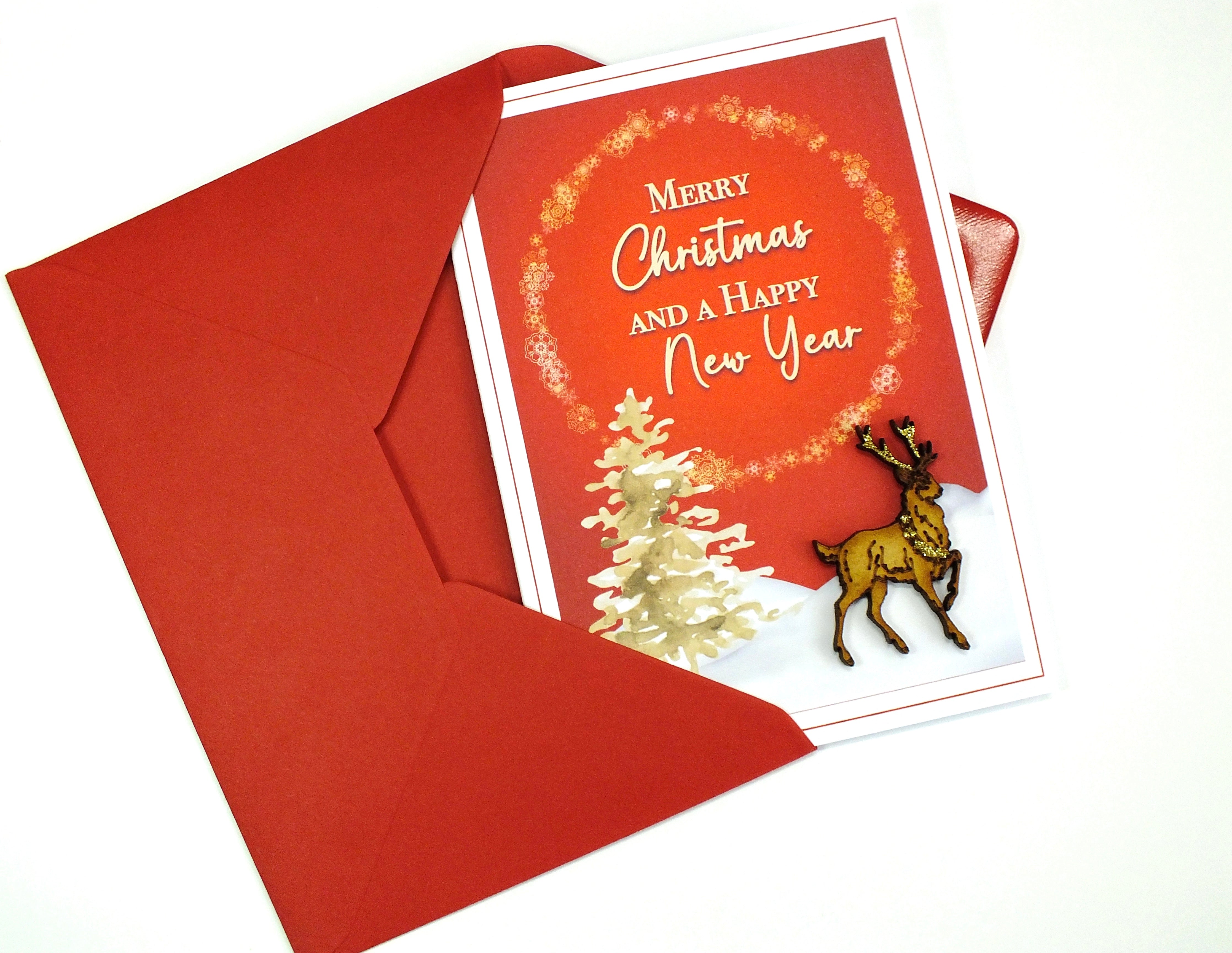 Pack of 6 Handmade Christmas Cards & Envelopes - Wooden Designs