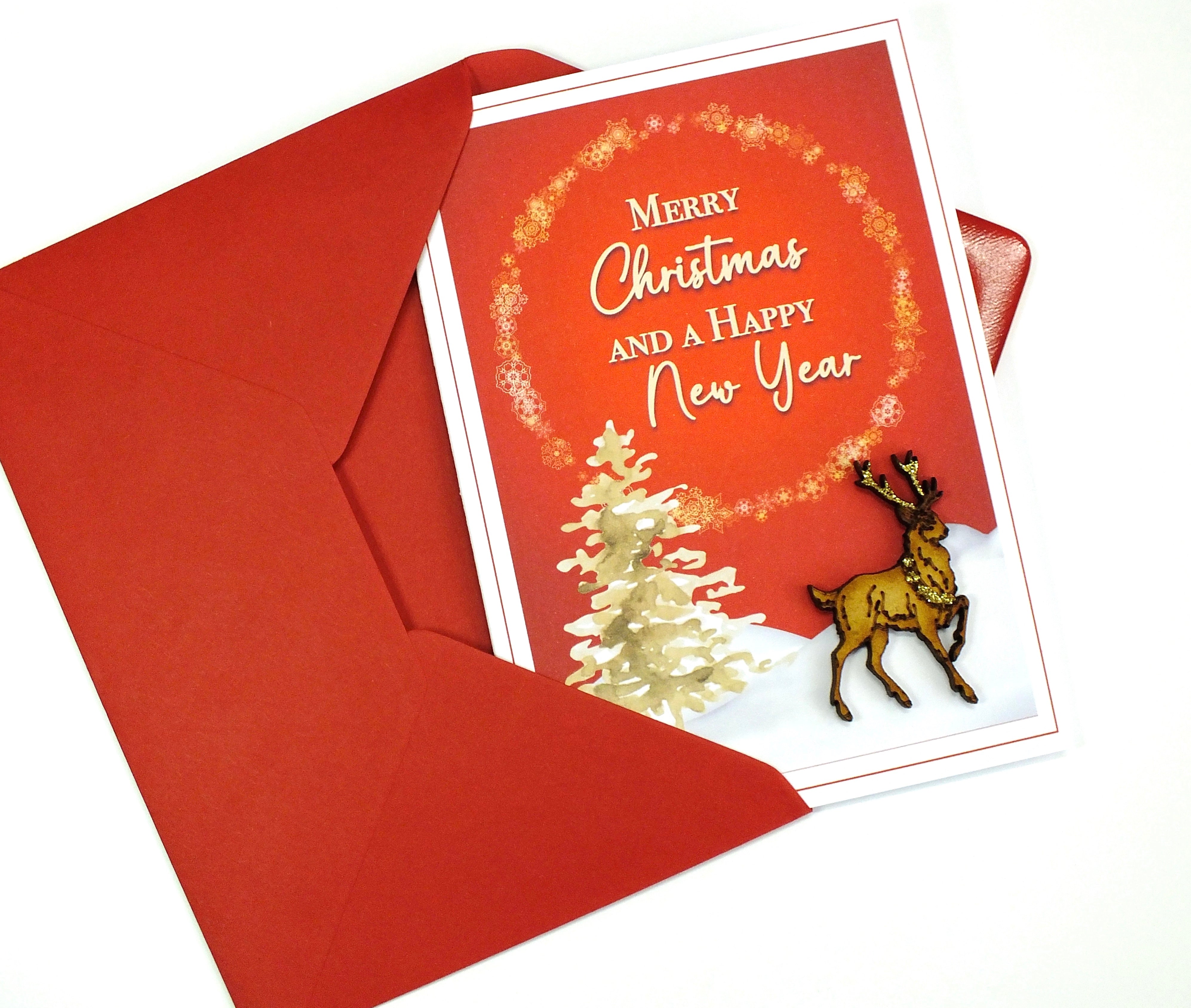 "Winter Stag" - Rustic Handmade Christmas Card - Single or Packs of 6 or 12