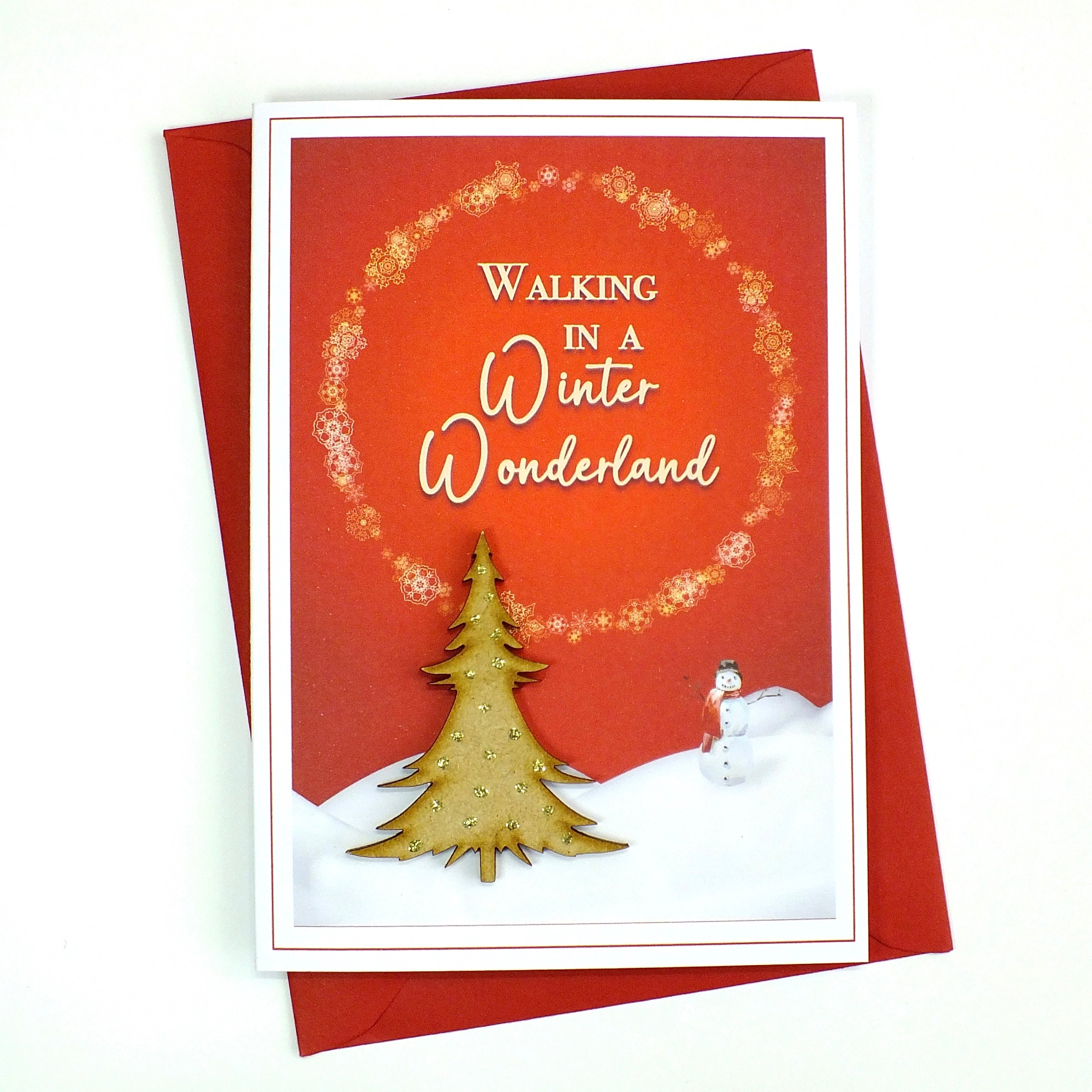 Shop Handmade Christmas Cards - Rustic 'Walking a Winter Wonderland' Design with Sparkling Gold Detail - Single or Packs of 6 or 12 | Bright Heart Design