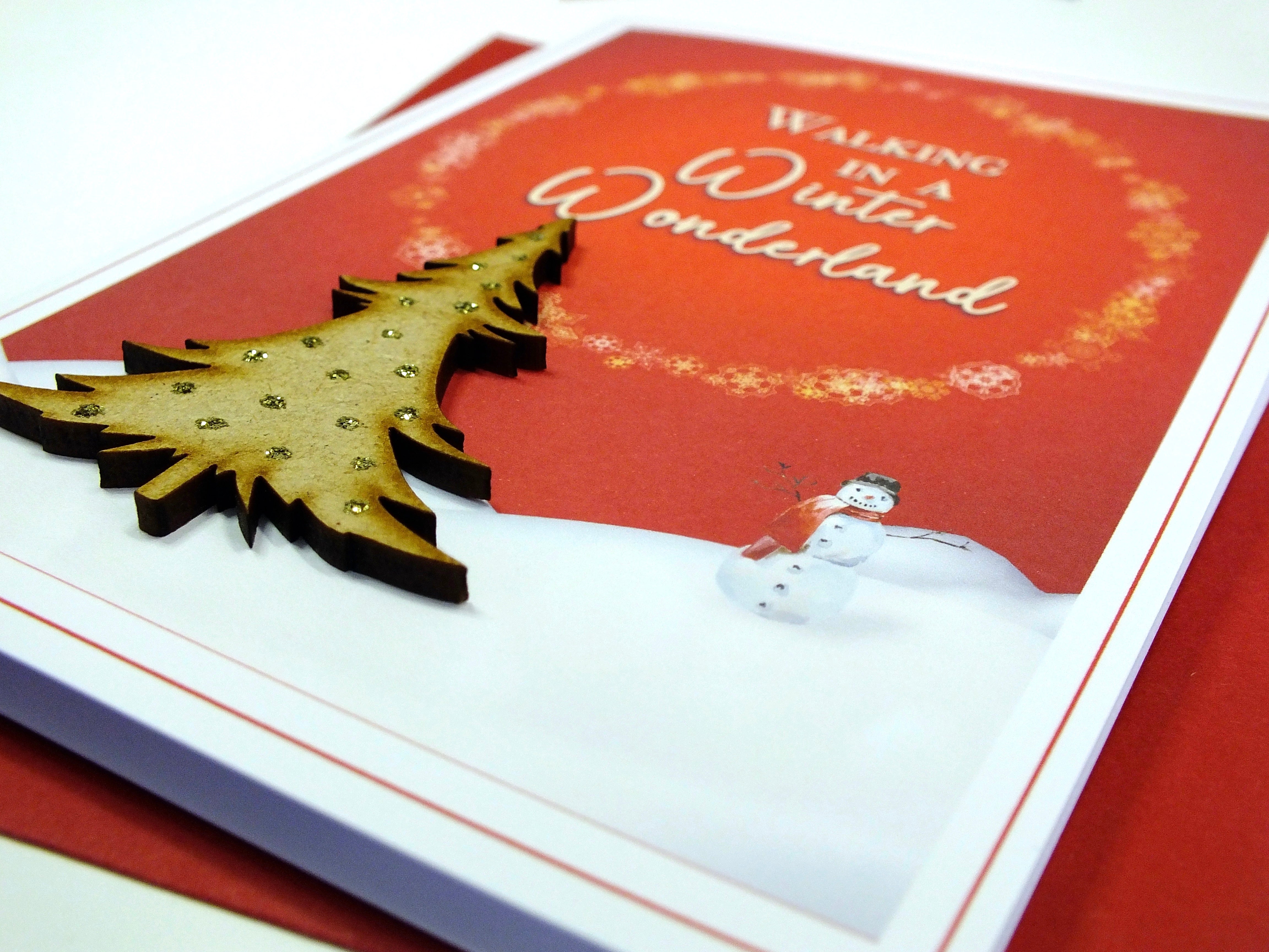 Shop Handmade Christmas Cards - Rustic 'Walking a Winter Wonderland' Design with Sparkling Gold Detail - Single or Packs of 6 or 12 | Bright Heart Design