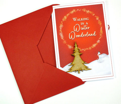 Shop Handmade Christmas Cards - Rustic 'Walking a Winter Wonderland' Design with Sparkling Gold Detail - Single or Packs of 6 or 12 | Bright Heart Design
