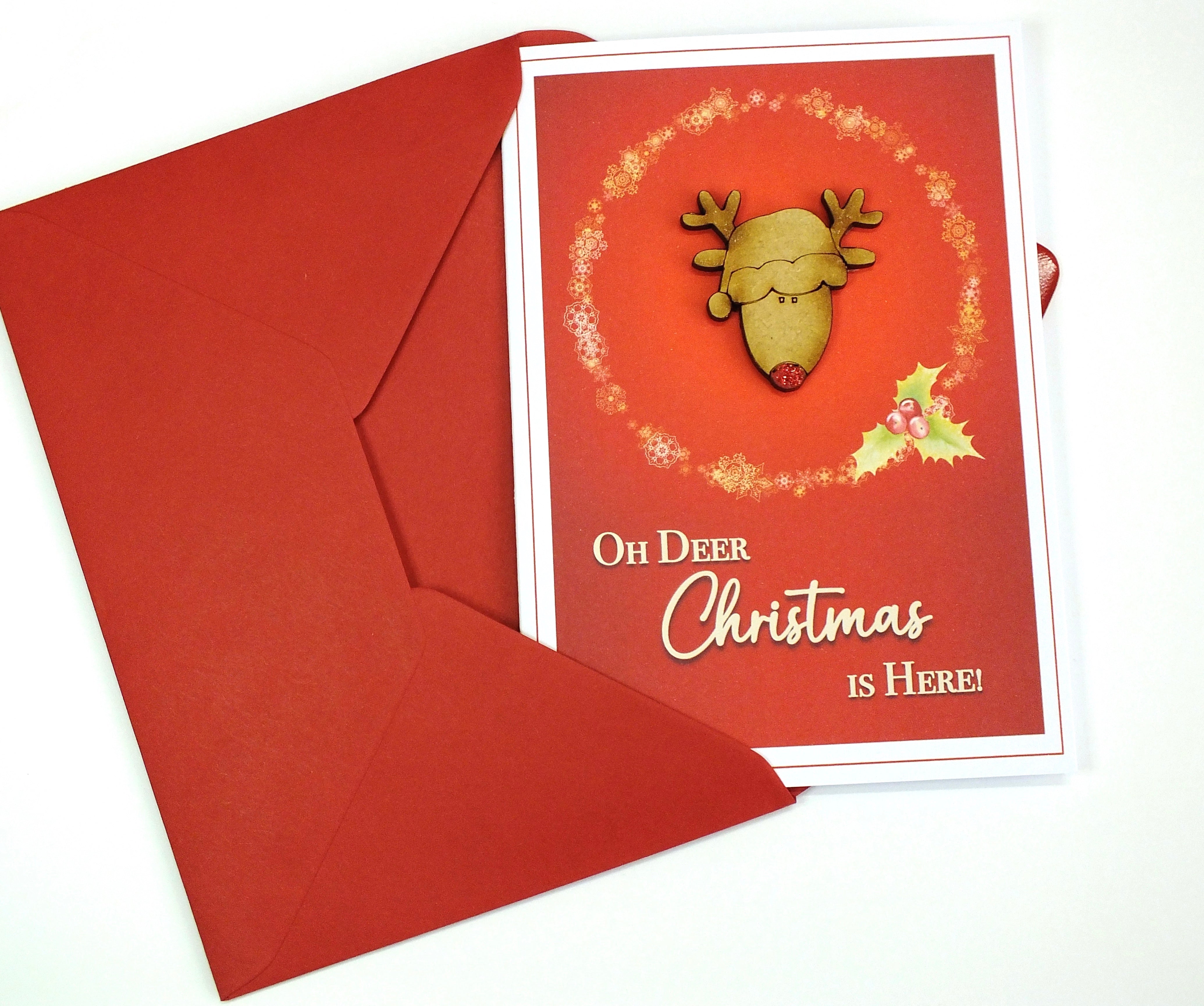 Pack of 6 Handmade Christmas Cards & Envelopes - Wooden Designs